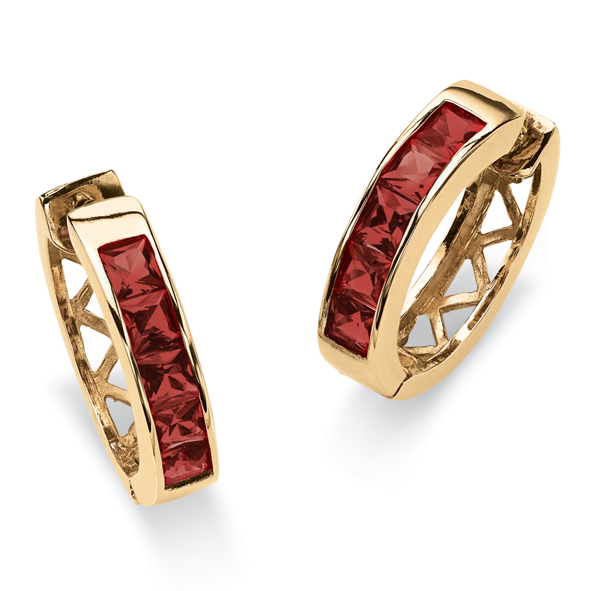 18k Gold-Plated Channel-Set Birthstone Huggie-Hoop Pierced Earrings