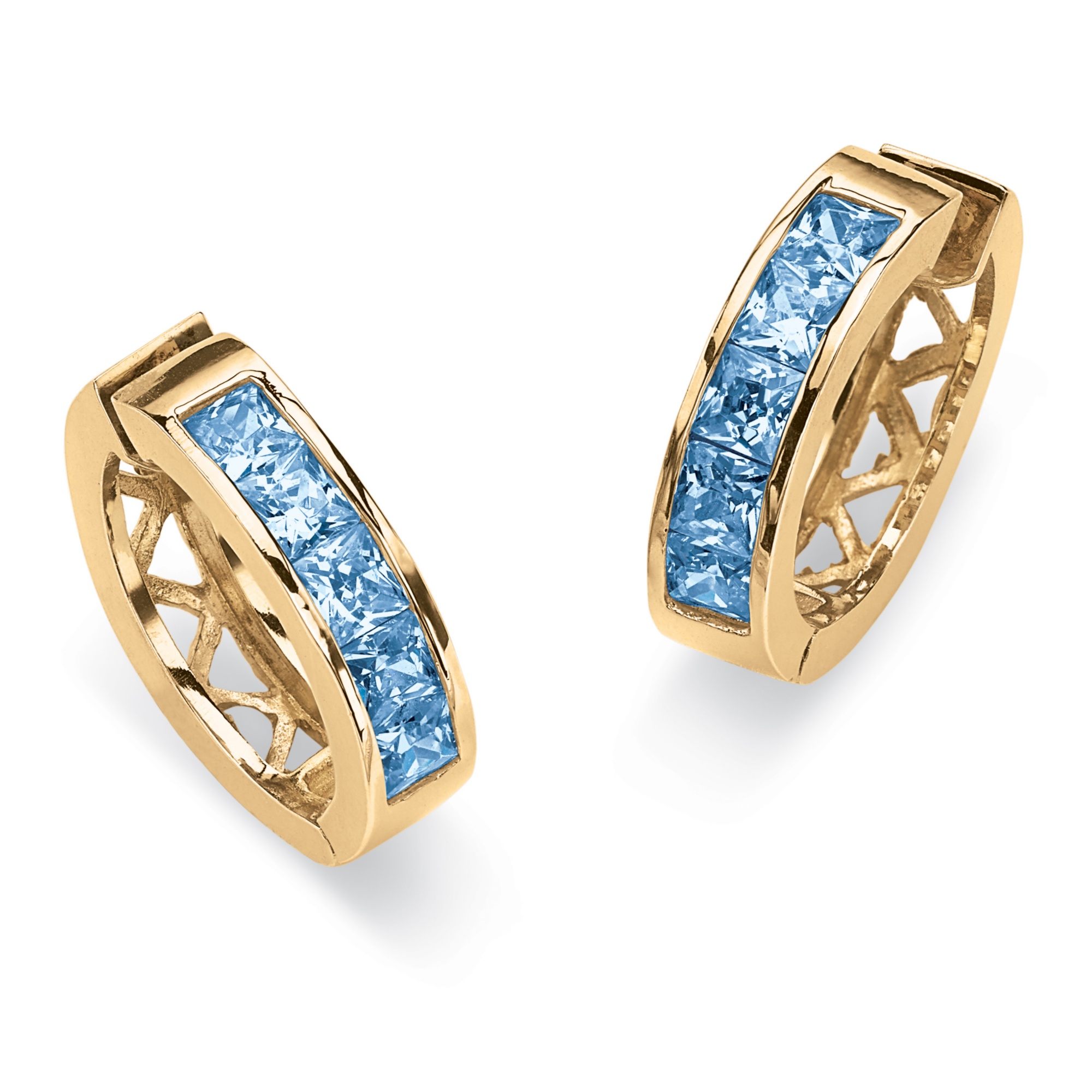 18k Gold-Plated Channel-Set Birthstone Huggie-Hoop Pierced Earrings