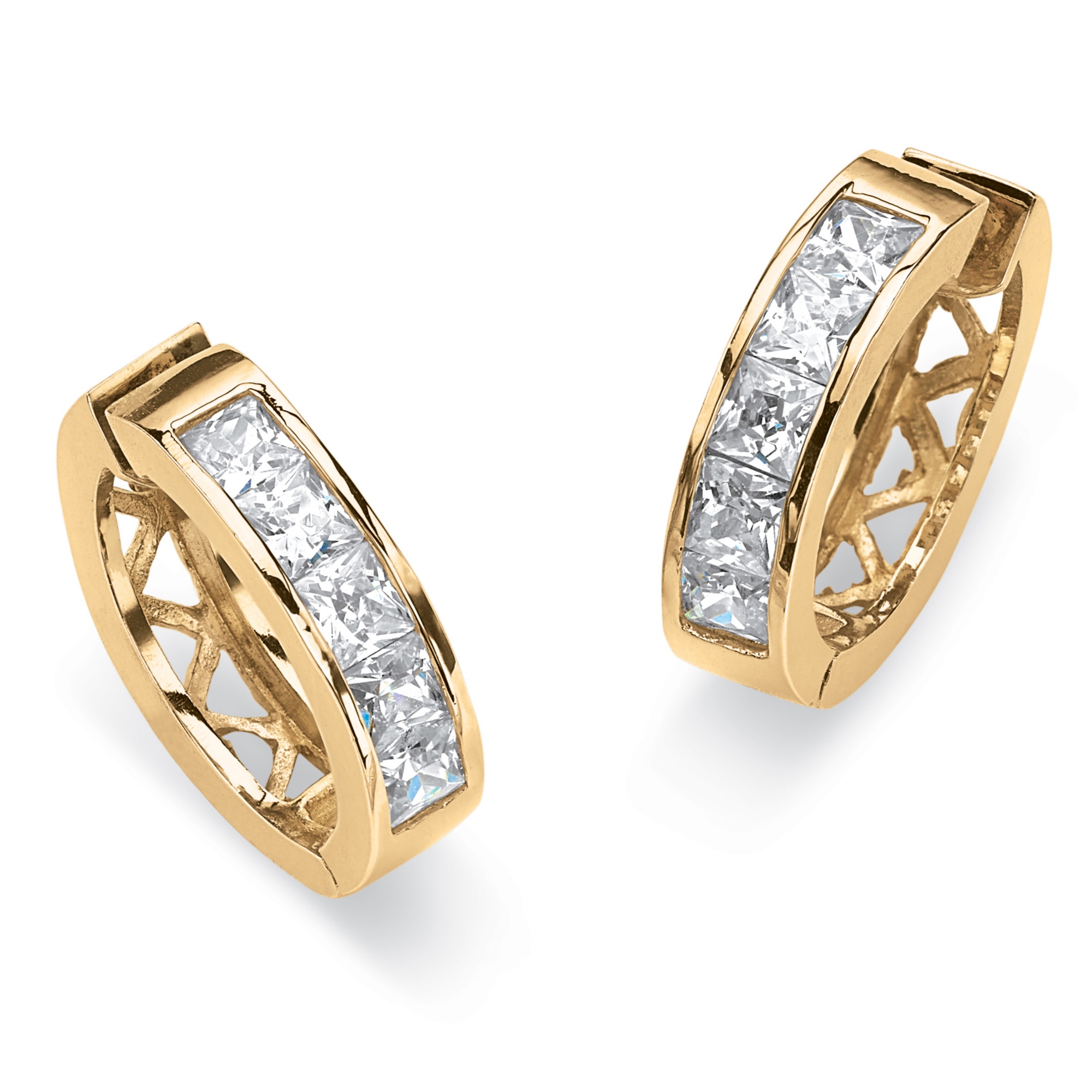 18k Gold-Plated Channel-Set Birthstone Huggie-Hoop Pierced Earrings