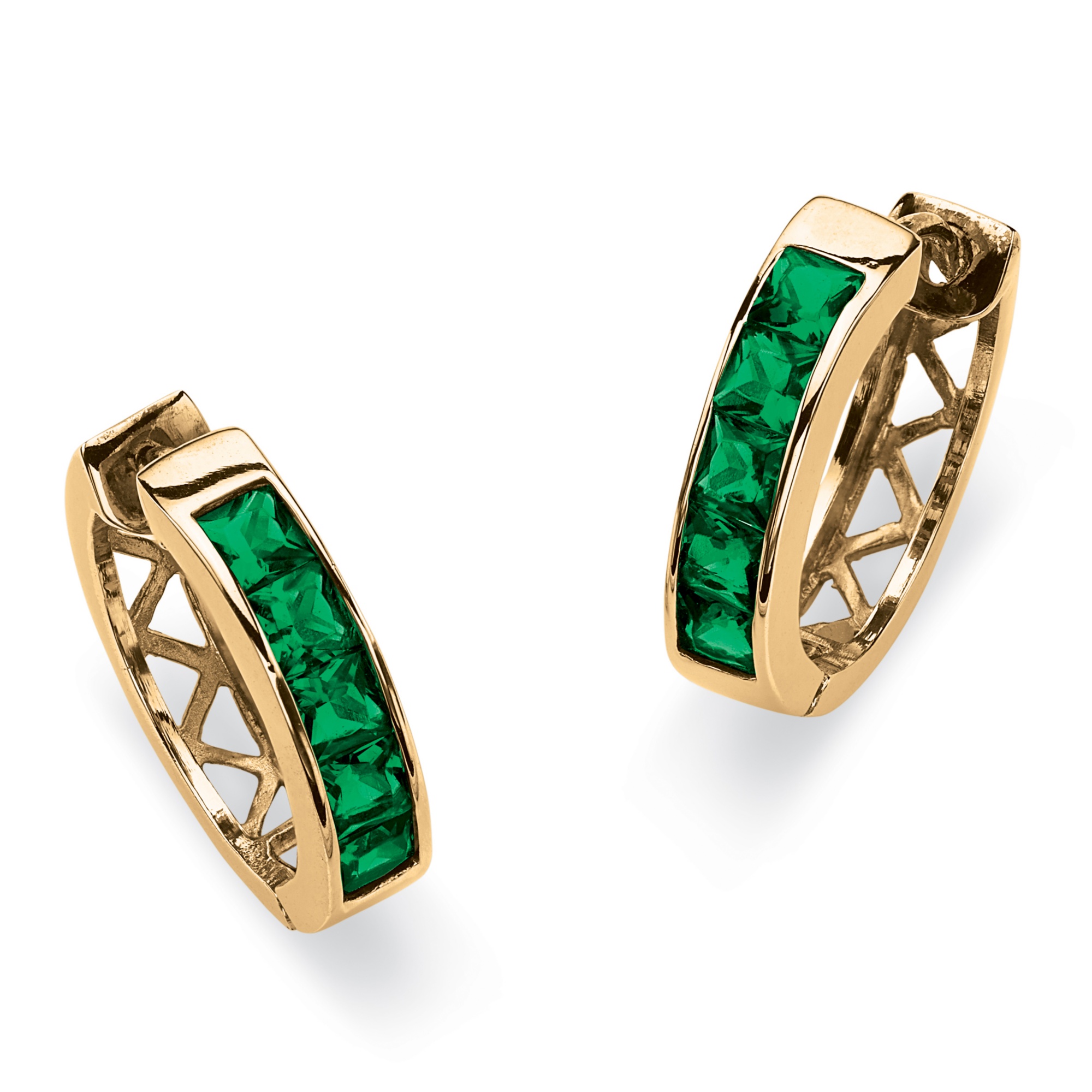 18k Gold-Plated Channel-Set Birthstone Huggie-Hoop Pierced Earrings