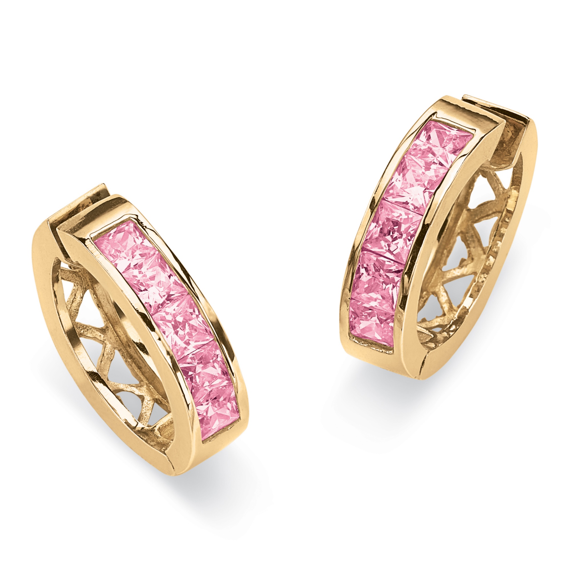 18k Gold-Plated Channel-Set Birthstone Huggie-Hoop Pierced Earrings