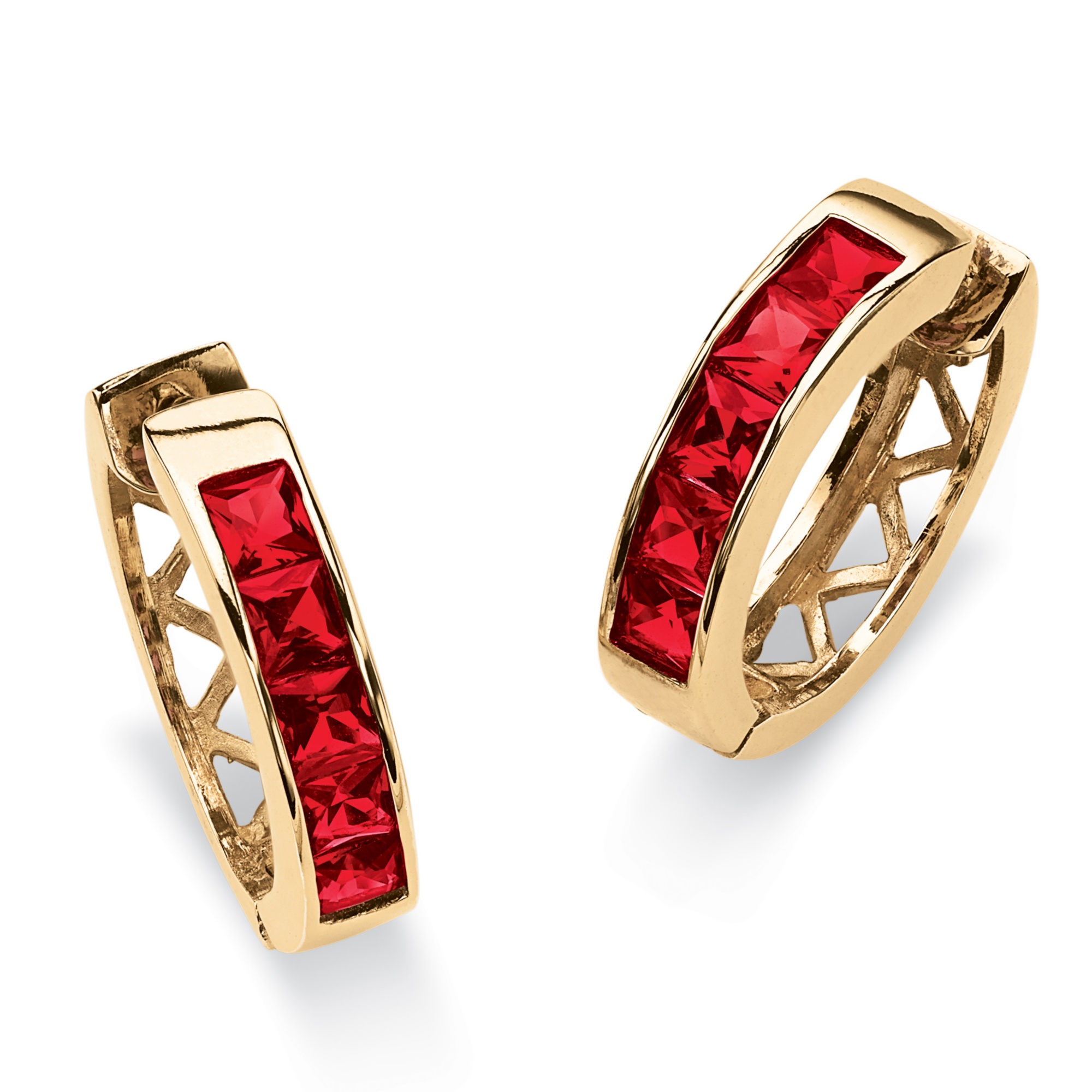 18k Gold-Plated Channel-Set Birthstone Huggie-Hoop Pierced Earrings