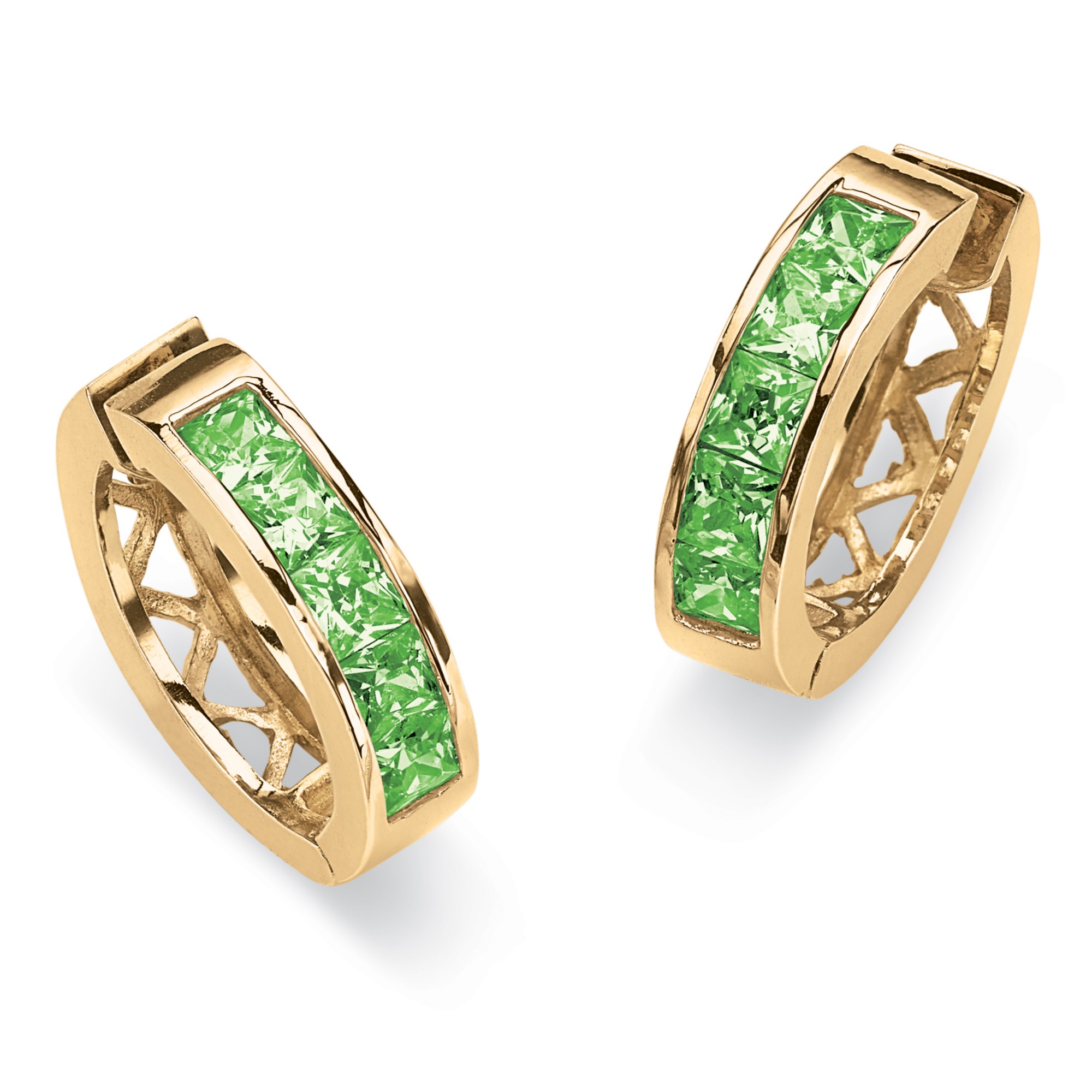 18k Gold-Plated Channel-Set Birthstone Huggie-Hoop Pierced Earrings