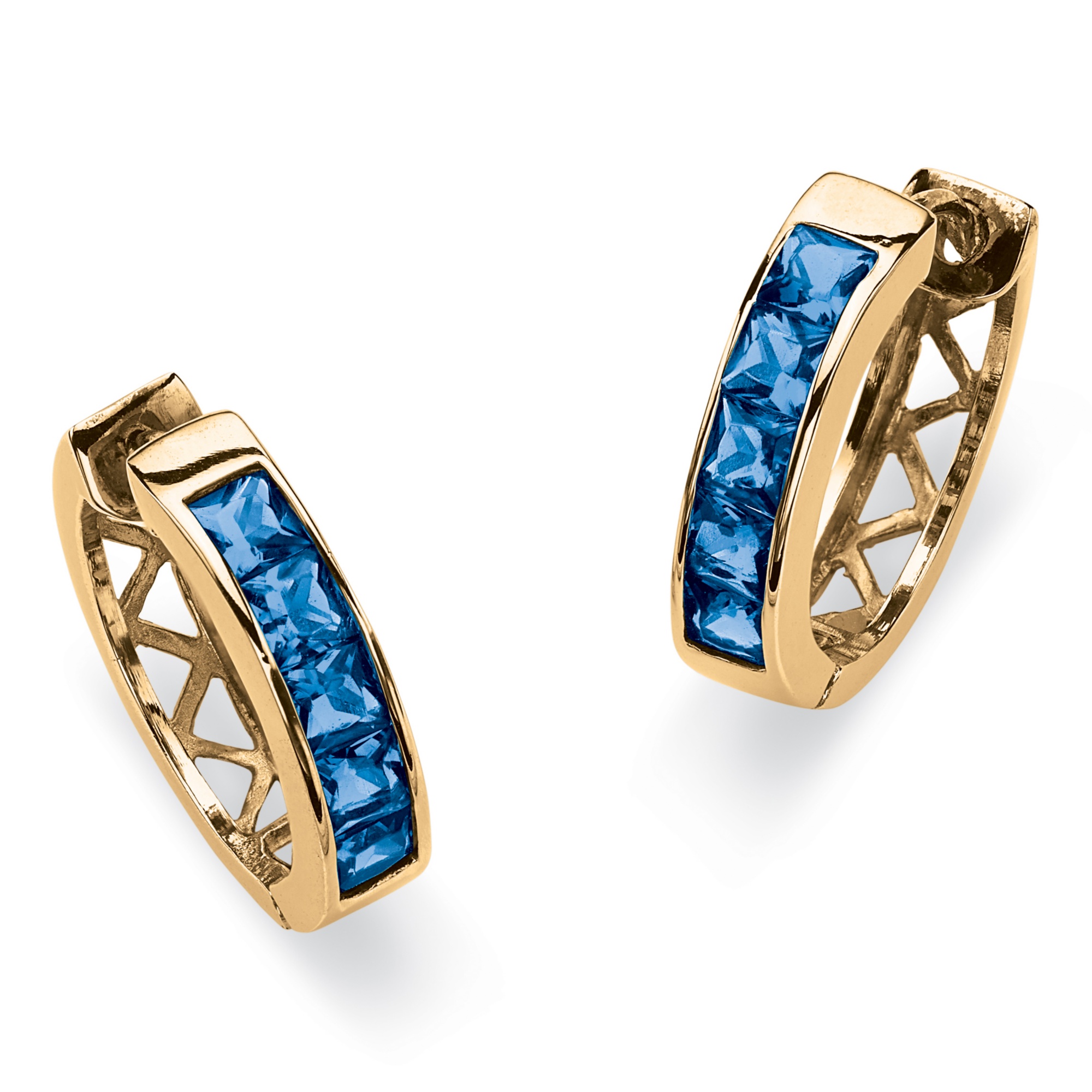 18k Gold-Plated Channel-Set Birthstone Huggie-Hoop Pierced Earrings