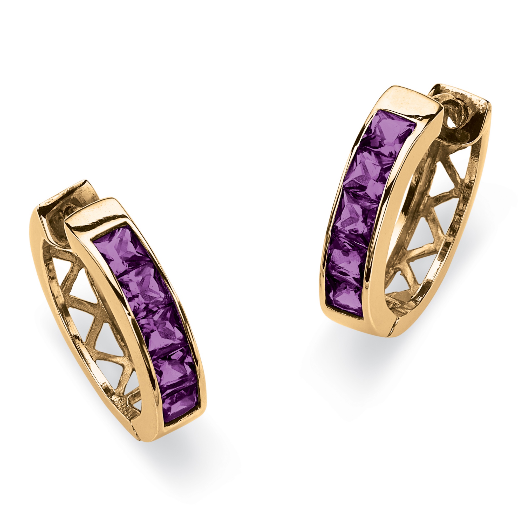 18k Gold-Plated Channel-Set Birthstone Huggie-Hoop Pierced Earrings