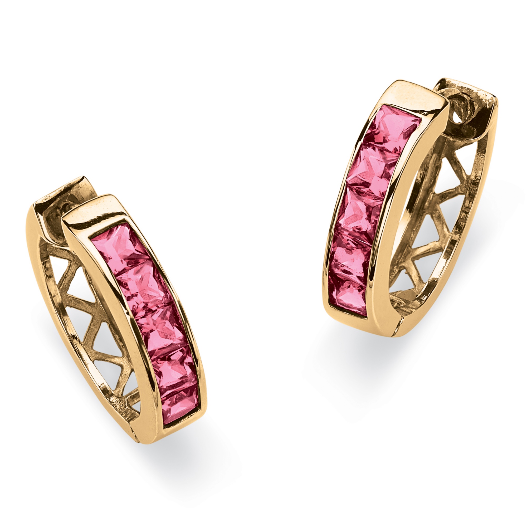 18k Gold-Plated Channel-Set Birthstone Huggie-Hoop Pierced Earrings