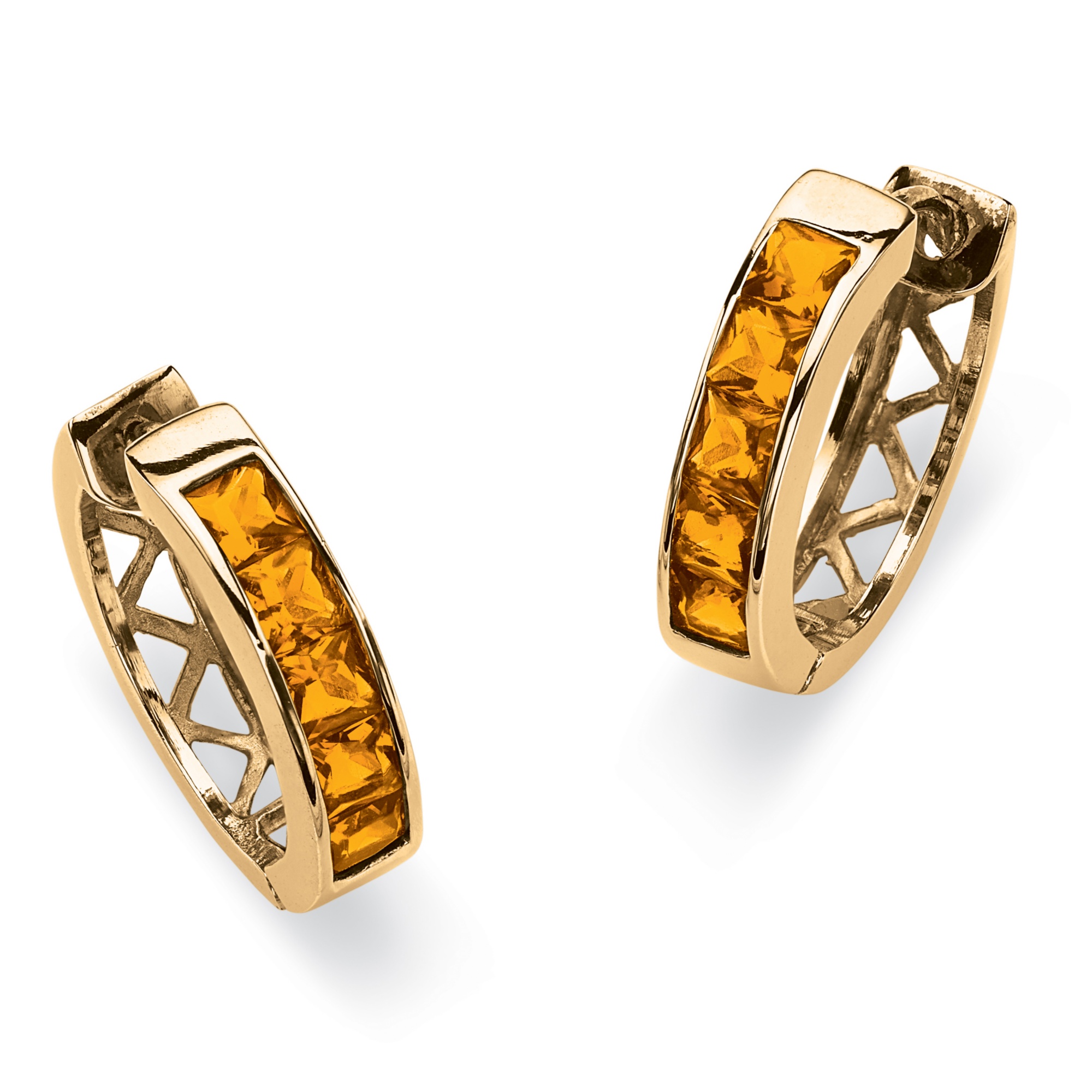 18k Gold-Plated Channel-Set Birthstone Huggie-Hoop Pierced Earrings