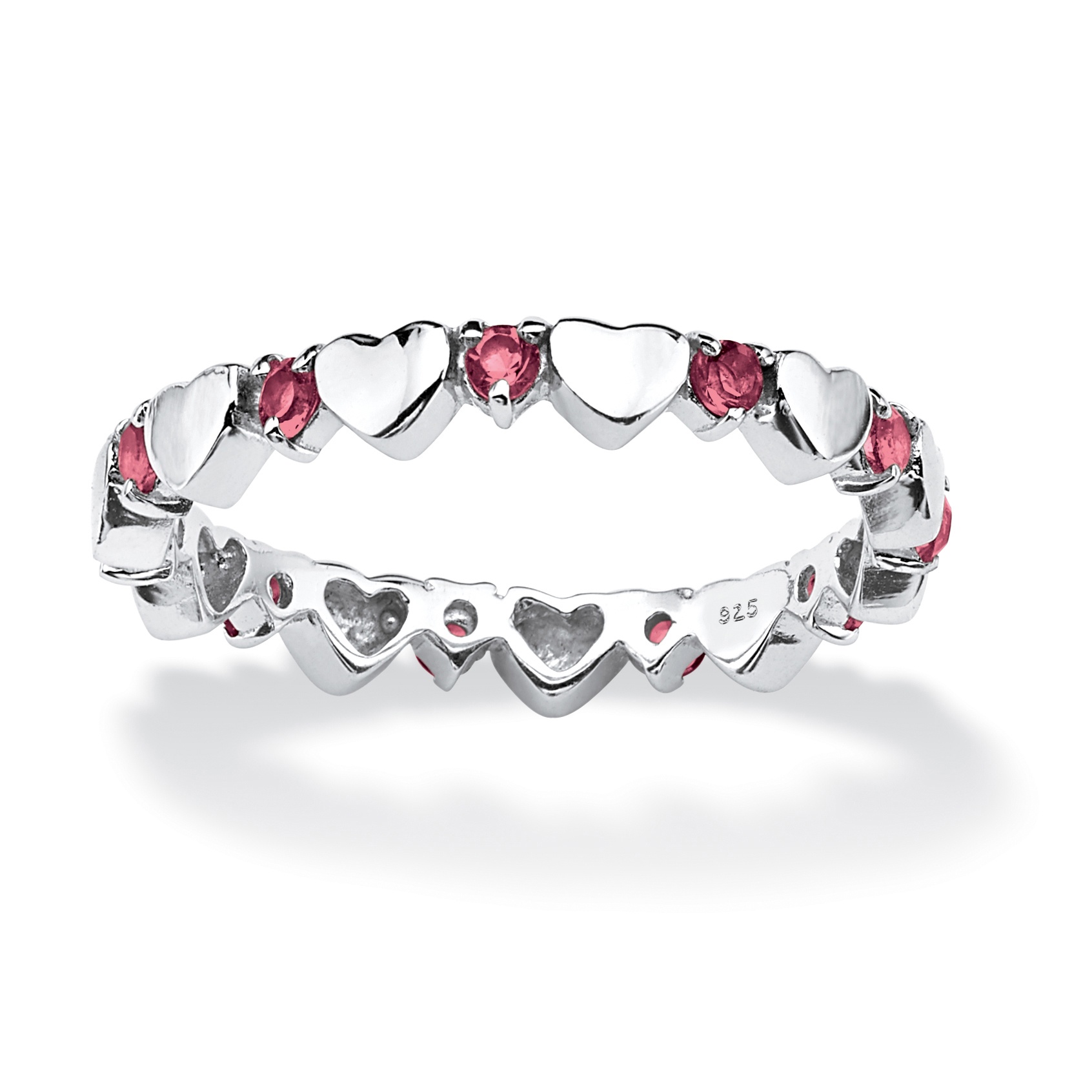 Sterling Silver Round Birthstone Heart Eternity Band Ring