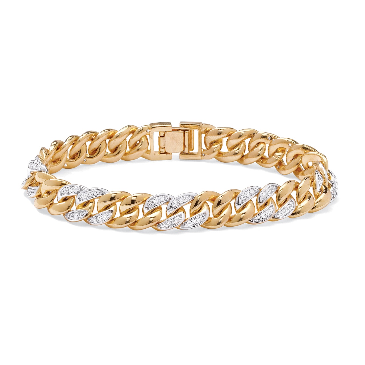 Men's Tutone. 14k Gold-Plated DiamonUltra&trade; Cubic Zirconia Curb-Link ...