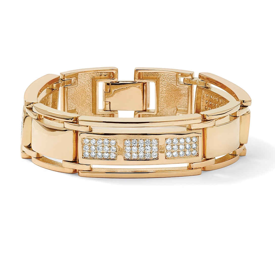 Men's 14k Gold-Plated DiamonUltra&trade; Cubic Zirconia Bar-Link Bracelet