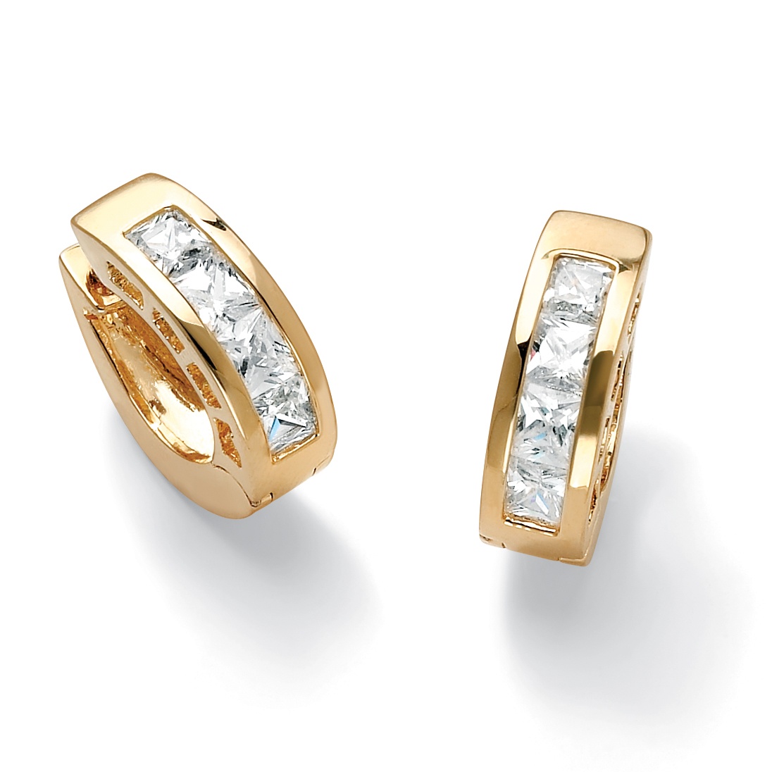 14k Gold-Plated Channel-Set DiamonUltra&trade; Cubic Zirconia Huggie-Style ...