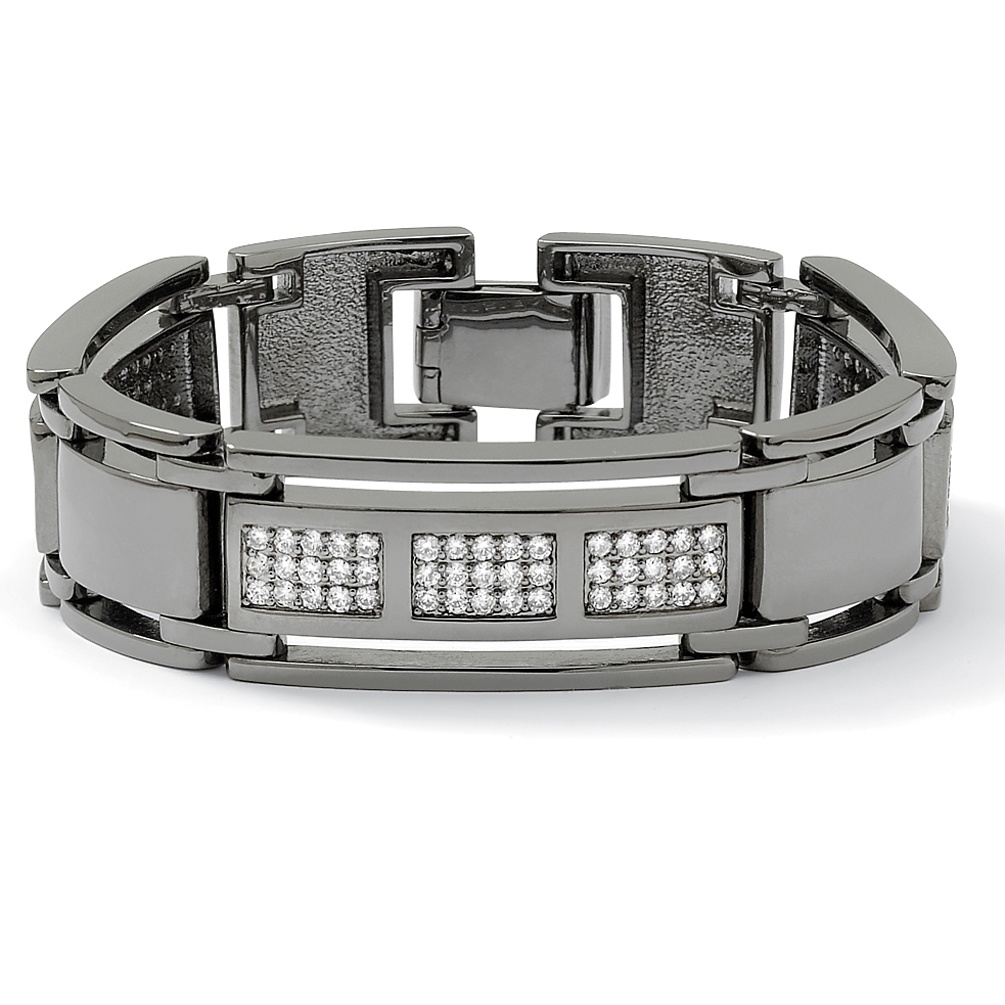 Men's Black Ruthenium Finish DiamonUltra&trade; Cubic Zirconia Bar-Link Bracelet
