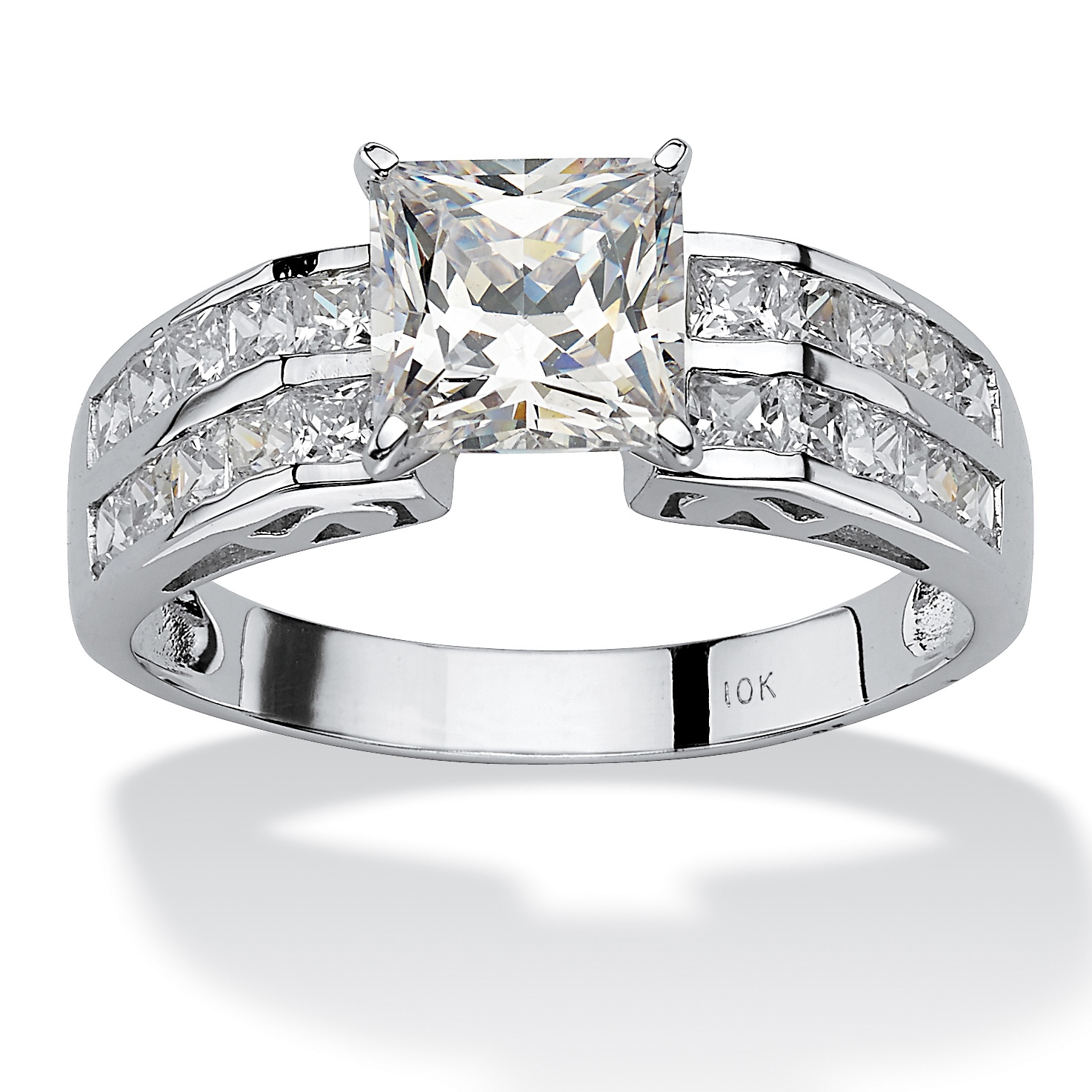 10k White Gold Princess-Cut and Channel-Set DiamonUltra&trade; Cubic Zirconia...