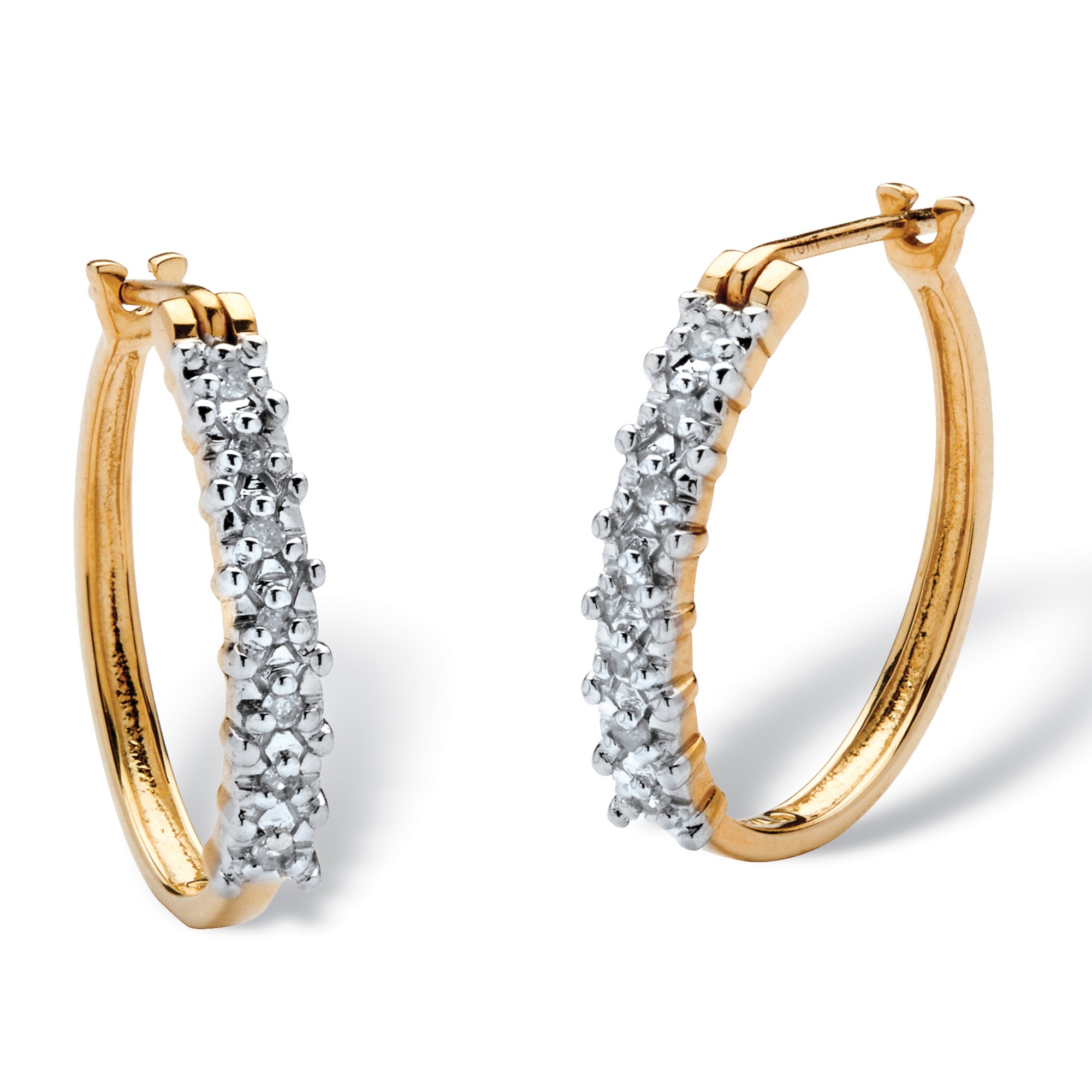 Tutone 10k Gold Diamond Oval-Shaped Hoop Pierced Earrings