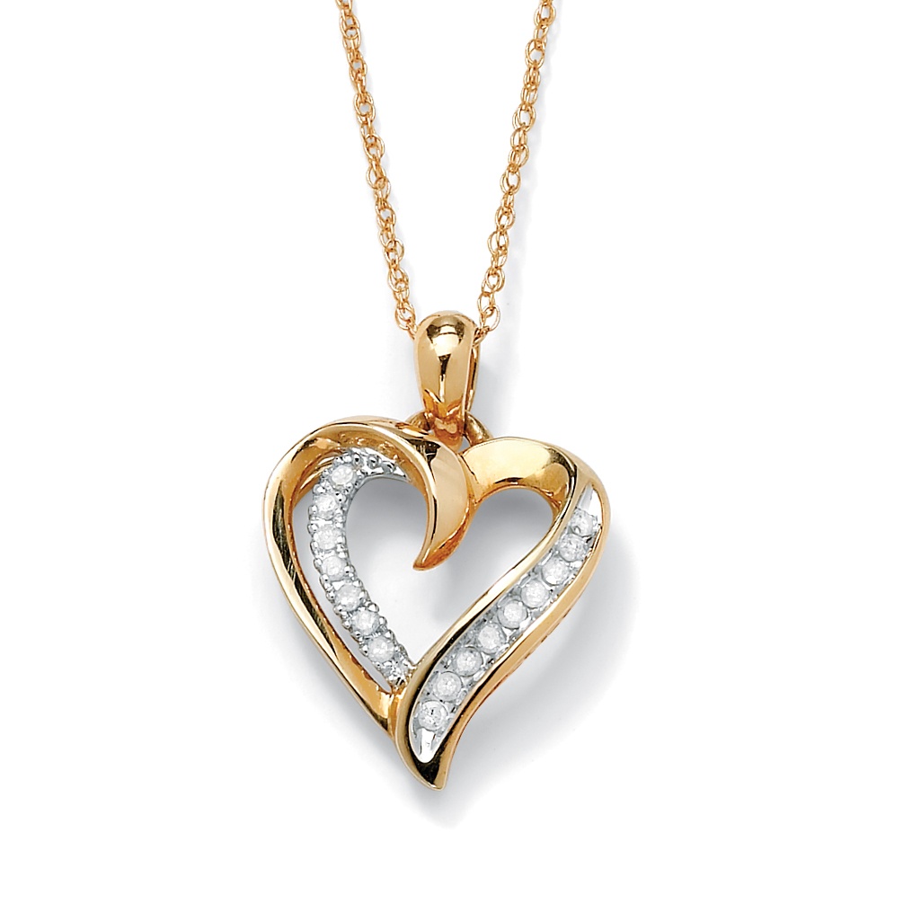 10k Gold Diamond Heart-Shaped Pendant and Chain