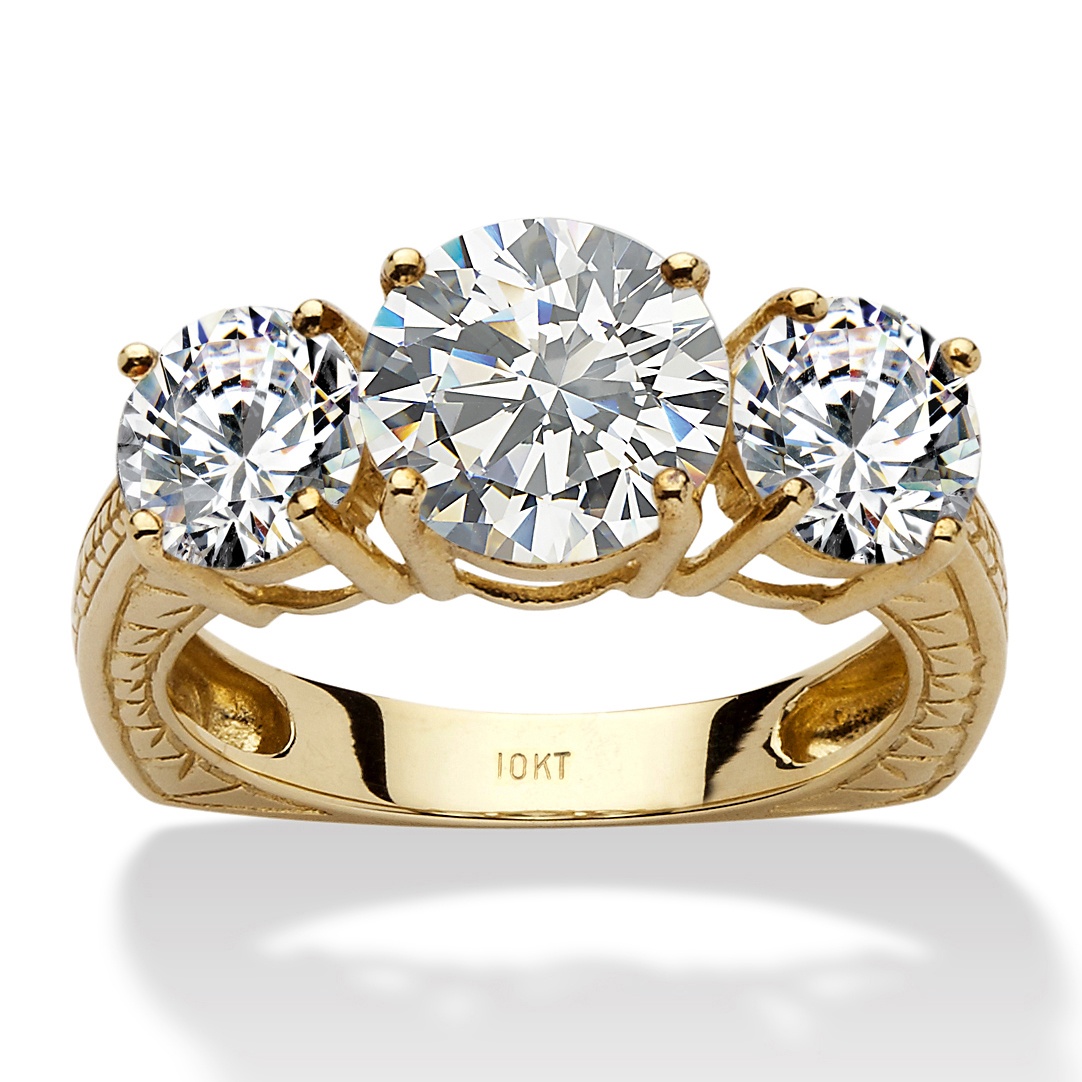 10k Gold Three-Stone DiamonUltra&trade; Cubic Zirconia Anniversary Ring