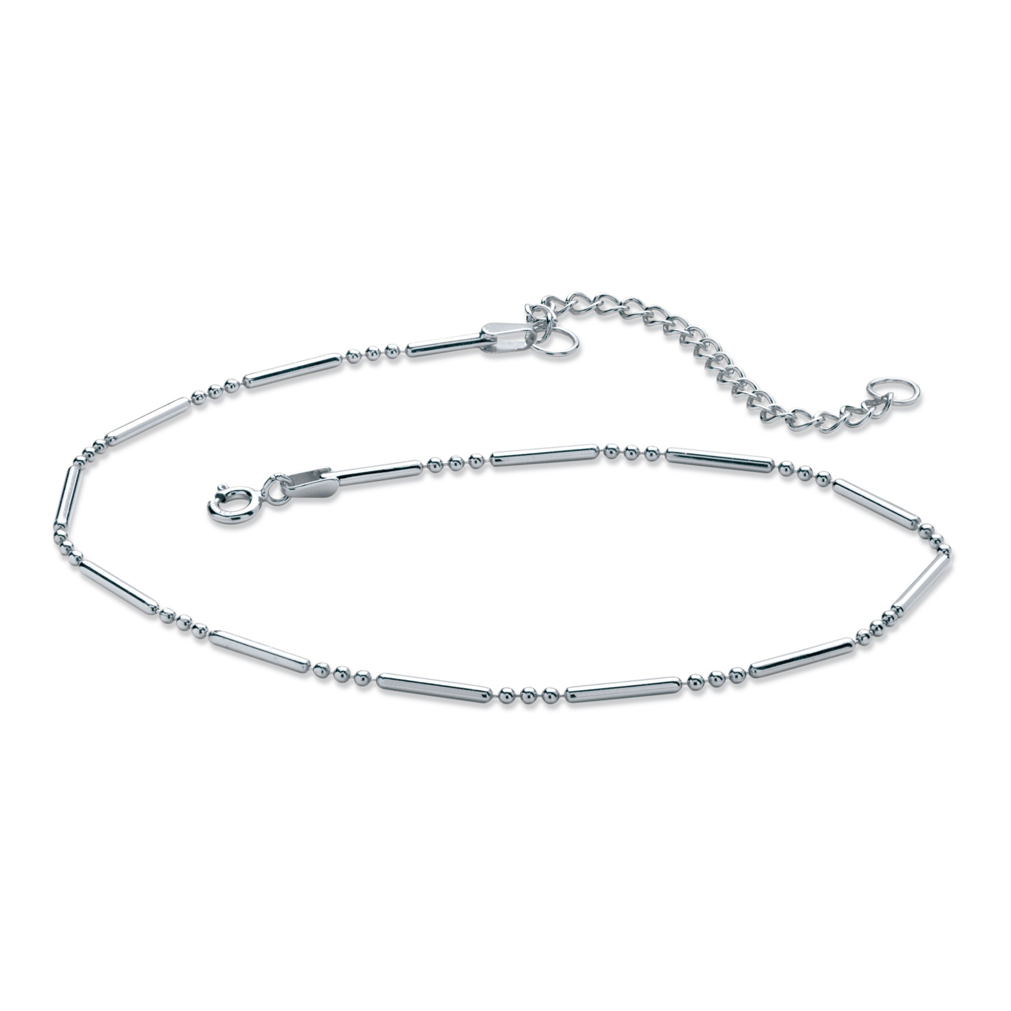 Sterling Silver Bar and Bead Link Ankle Bracelet 11