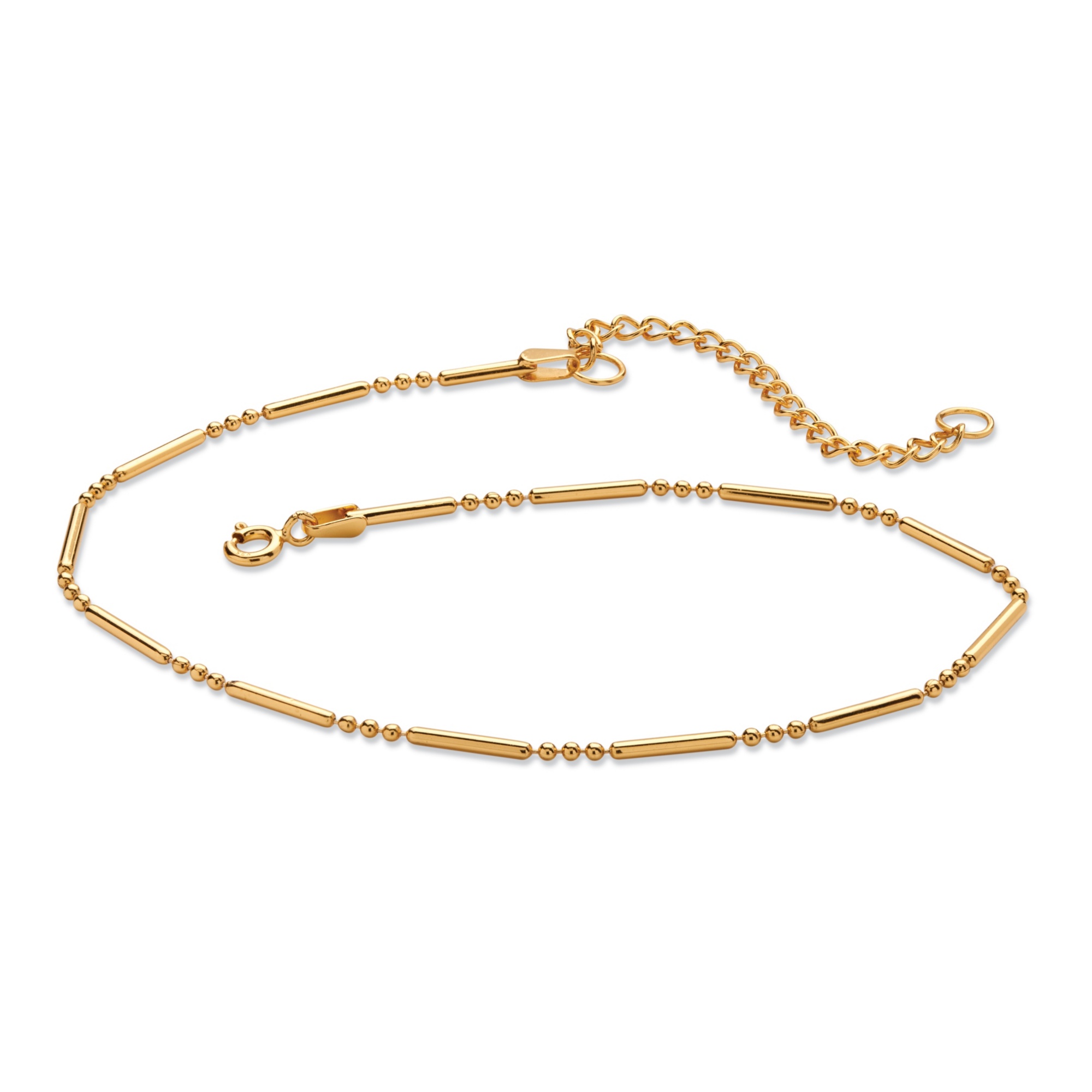 18k Yellow Gold Over Sterling Silver Bar and Bead Link Ankle Bracelet 11