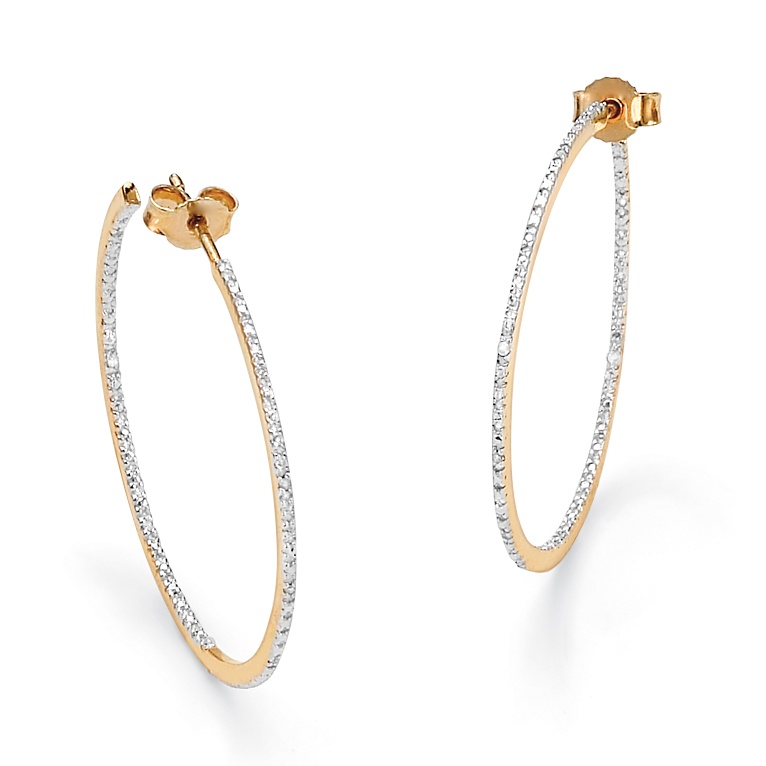 Tutone. 18k Gold over Sterling Silver Diamond Accent Inside-Out Hoop Pierced ...