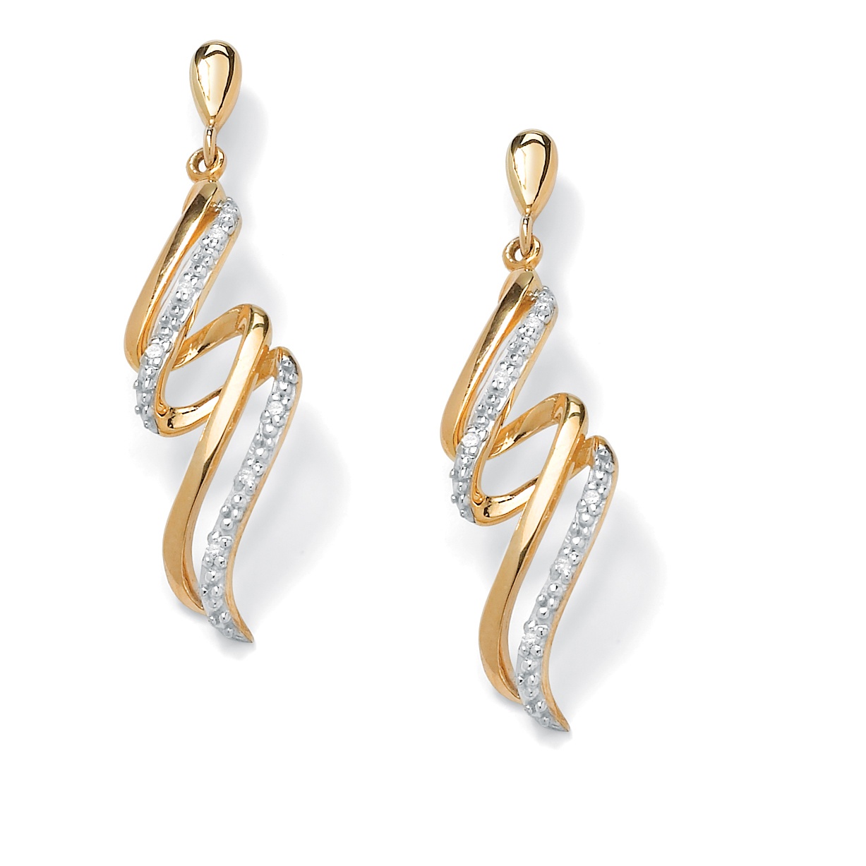 Tutone. 18k Gold over Sterling Silver Diamond Accent Curled Ribbon Drop ...
