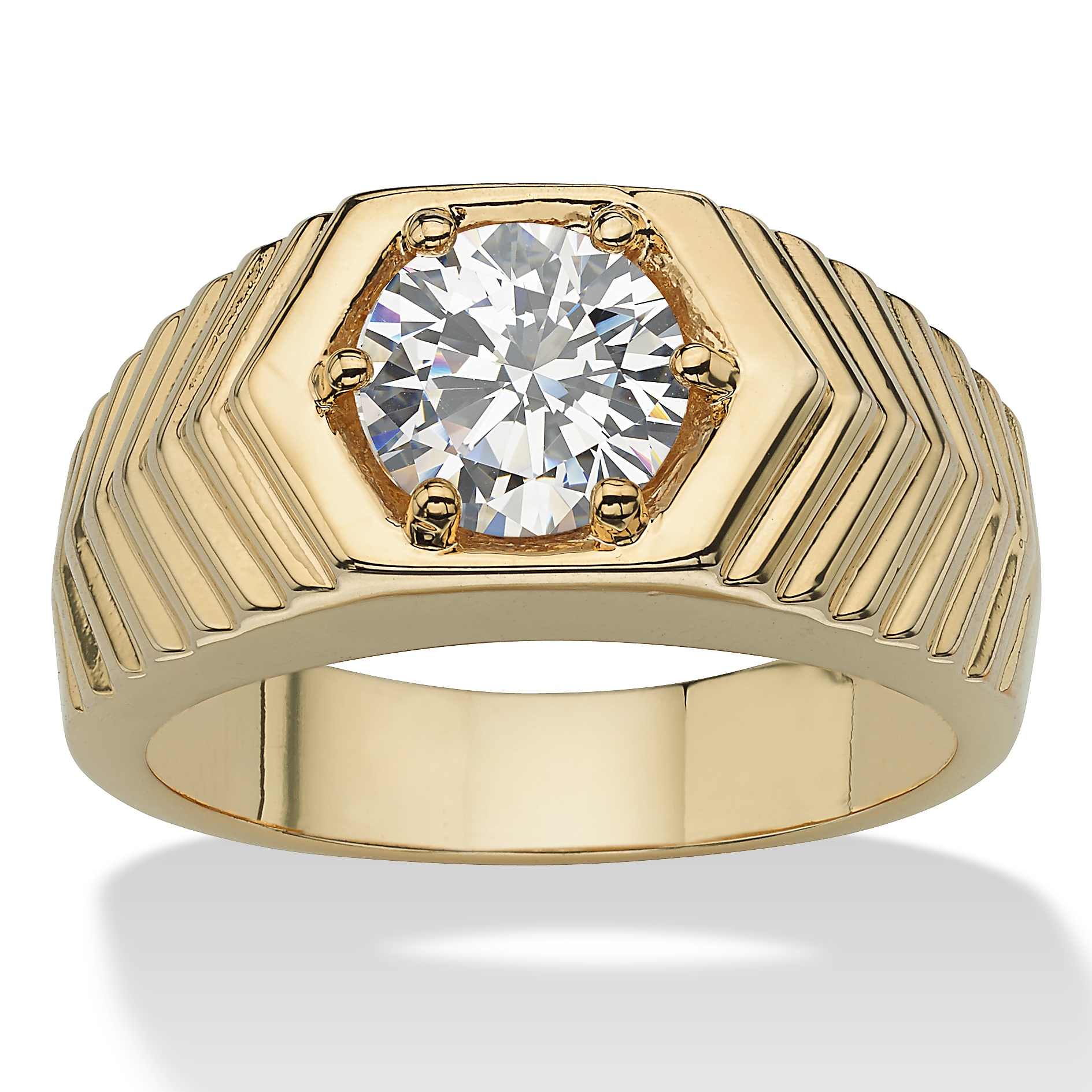14k Gold-Plated Round DiamonUltra&trade; Cubic Zirconia Chevron Ring