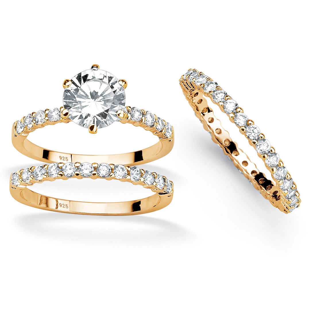 18k Gold over Sterling Silver DiamonUltra&trade; Cubic Zirconia Ring Set with...