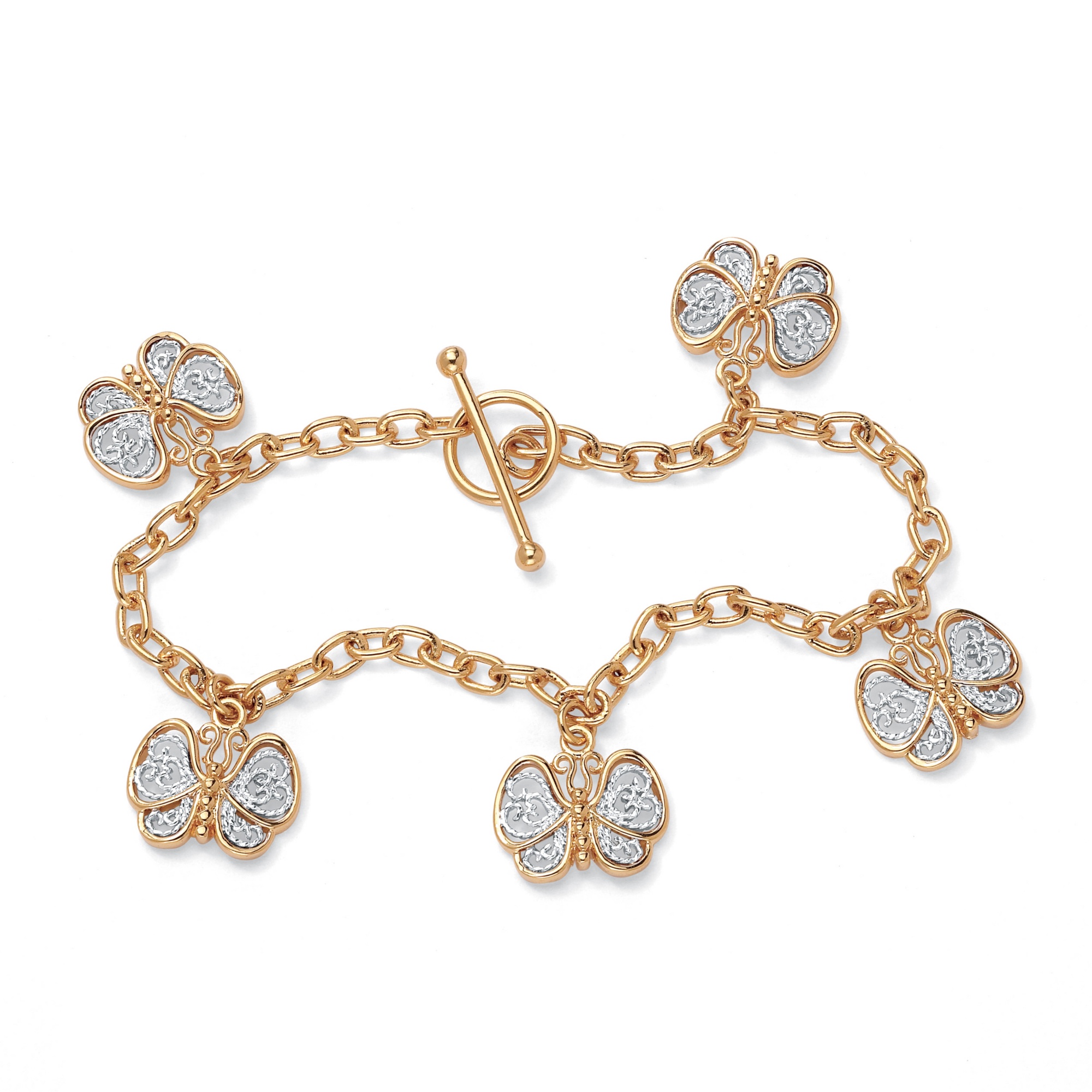 Tutone. 18k Gold-Plated Filigree Butterfly Charm Bracelet