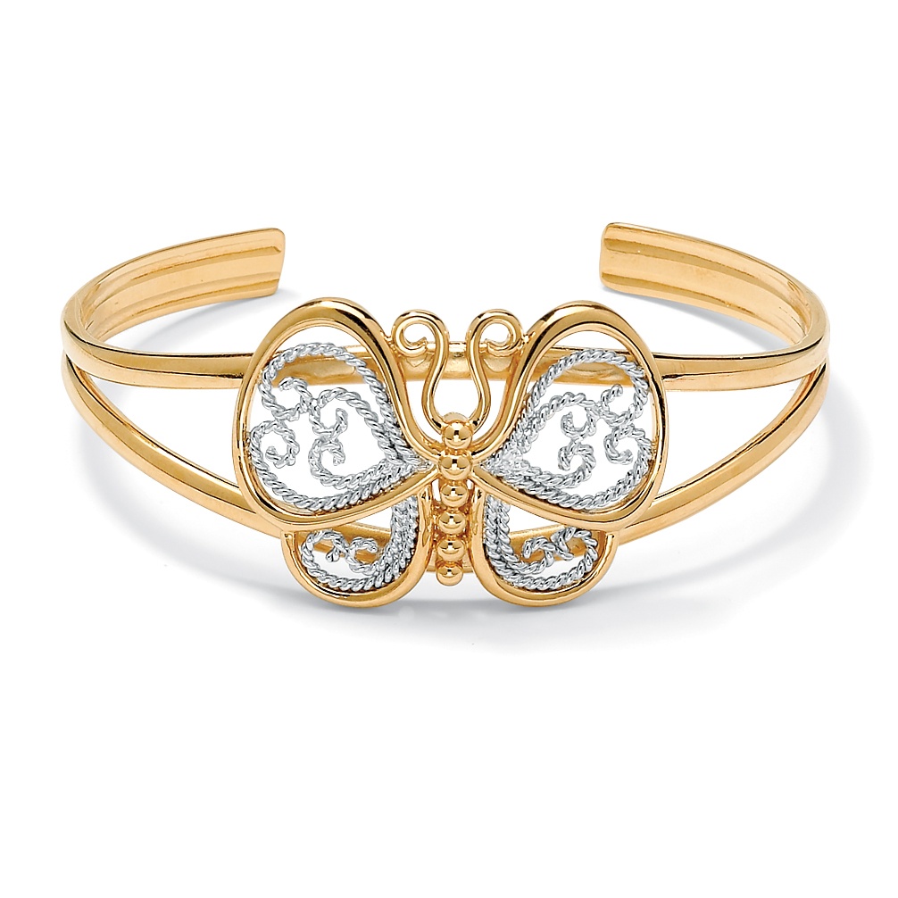 18k Yellow Gold-Plated Filigree Butterfly Cuff Bracelet 6 1/2