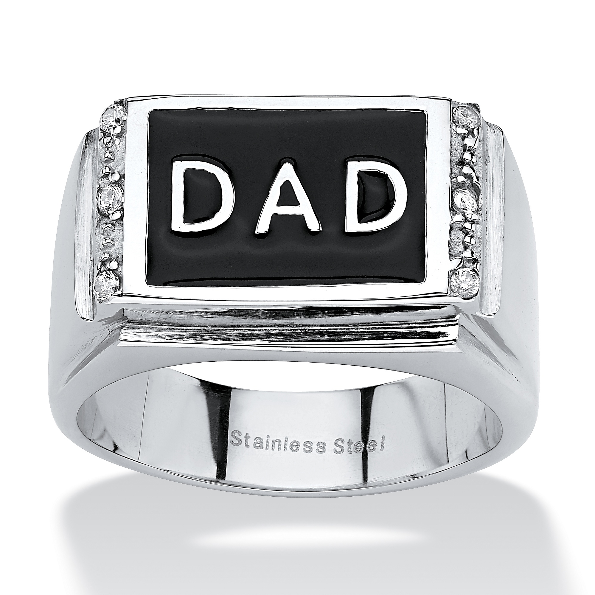 Stainless Steel and Enamel Crystal "DAD" Ring
