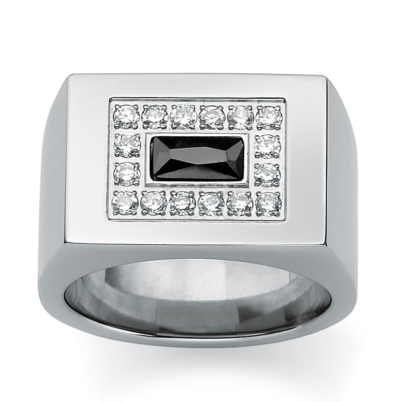 Men's Stainless Steel Black and White DiamonUltra&trade; Cubic Zirconia Ring