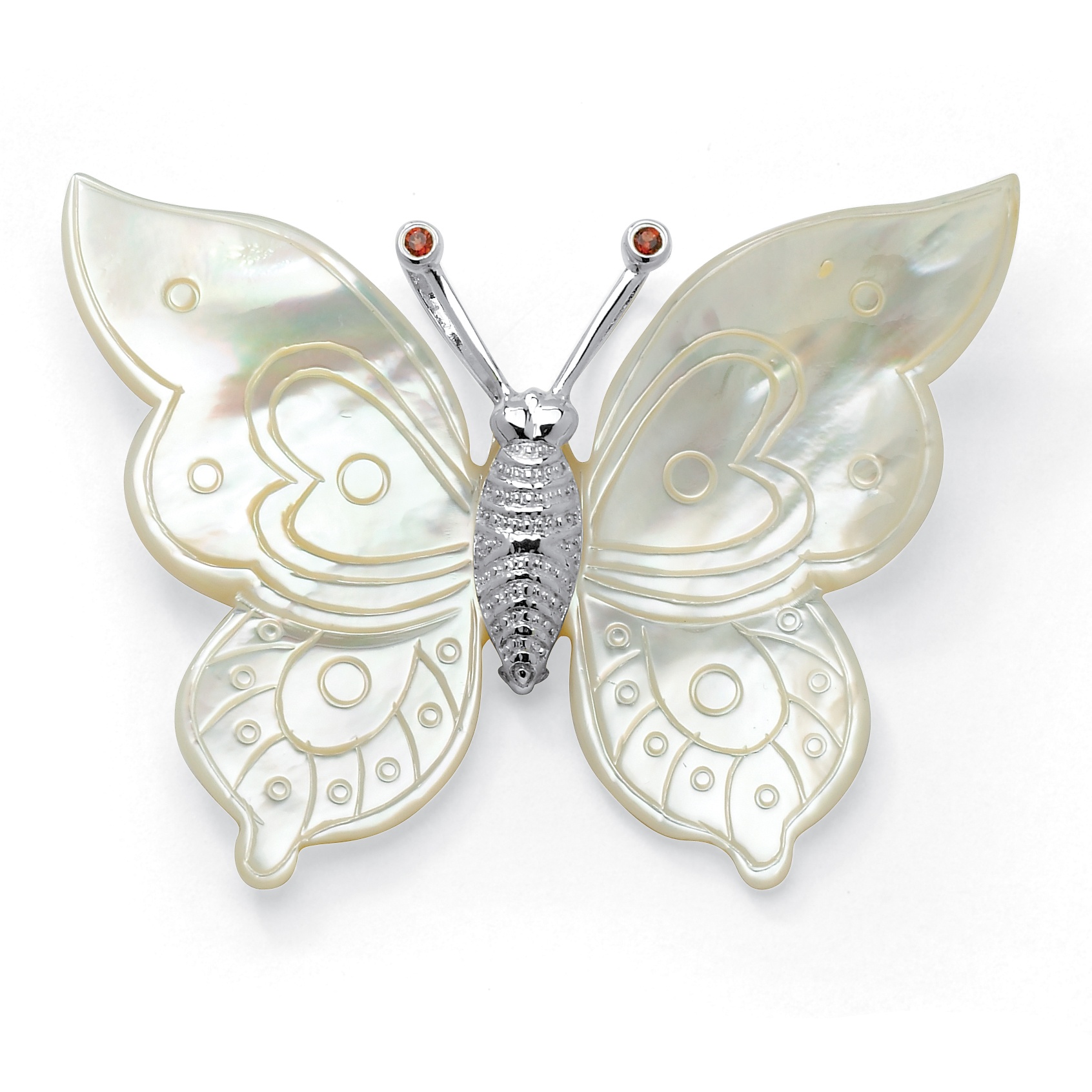 Sterling Silver Garnet and Mother-of-Pearl Butterfly Pendant