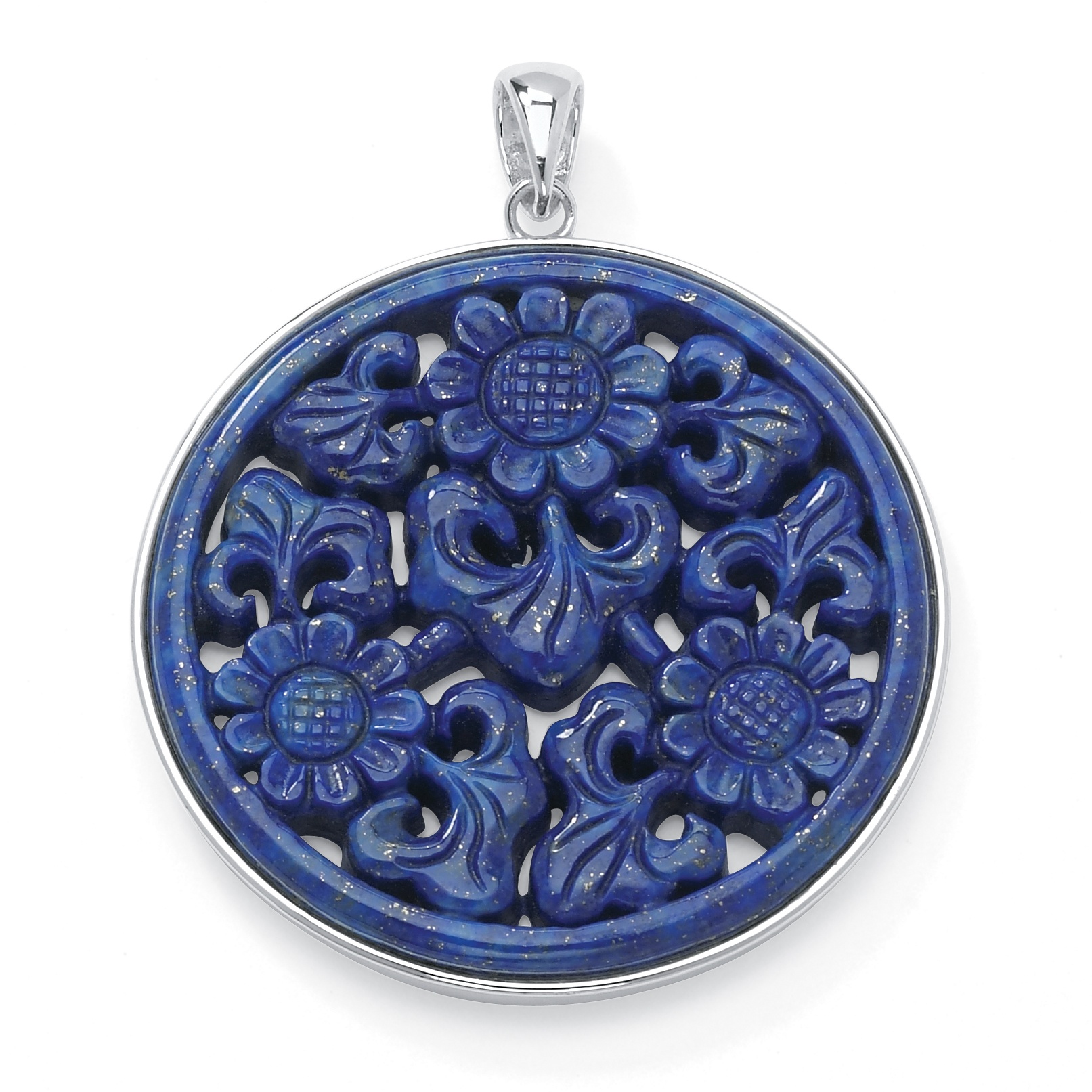 Sterling Silver Floral Cutout Lapis Pendant