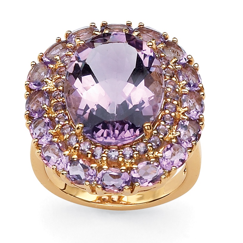 18k Gold over Sterling Silver Oval-Cut and Round Amethyst and Rose Amethyst Ring