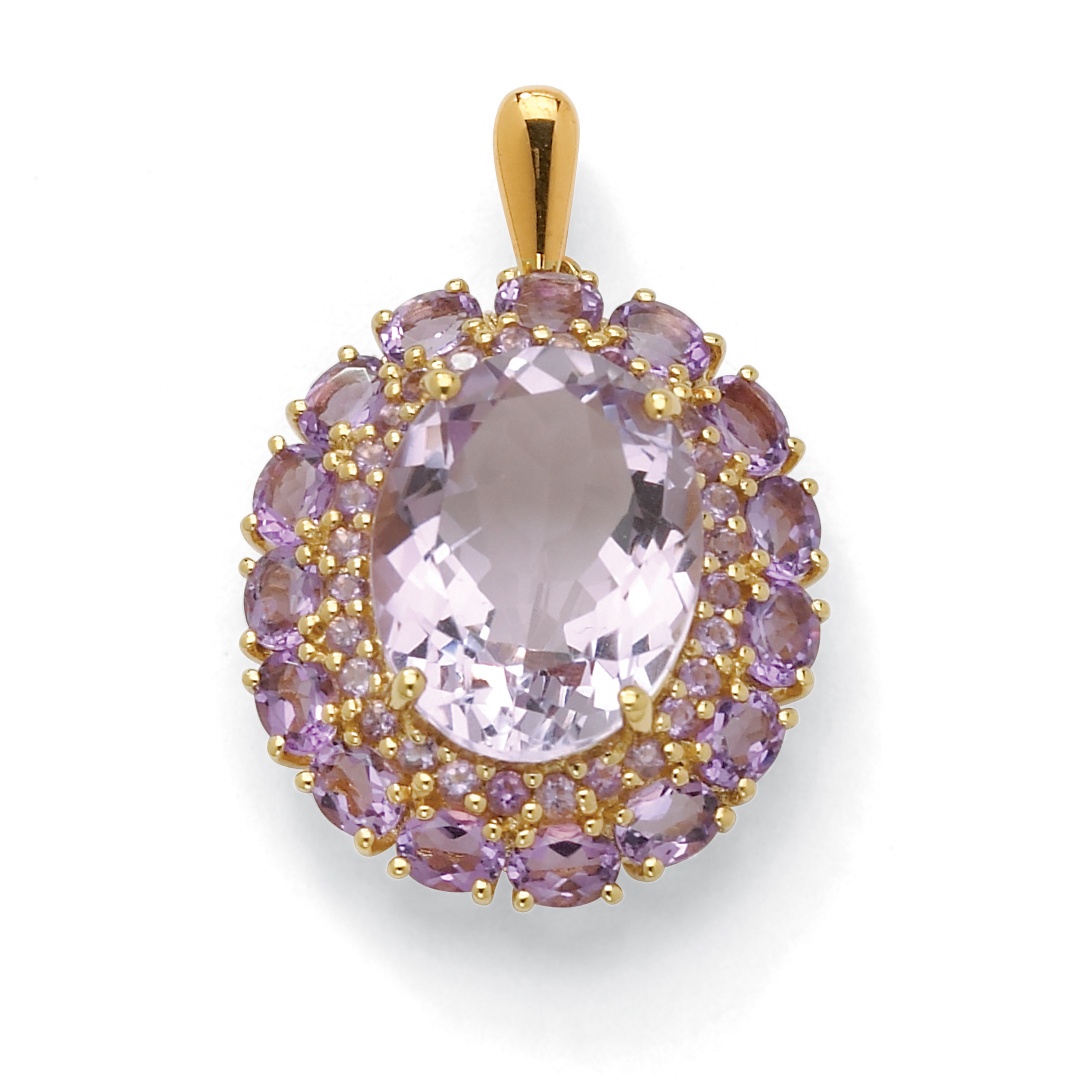 18k Gold over Sterling Silver Oval-Cut Rose Amethyst and Round Purple ...