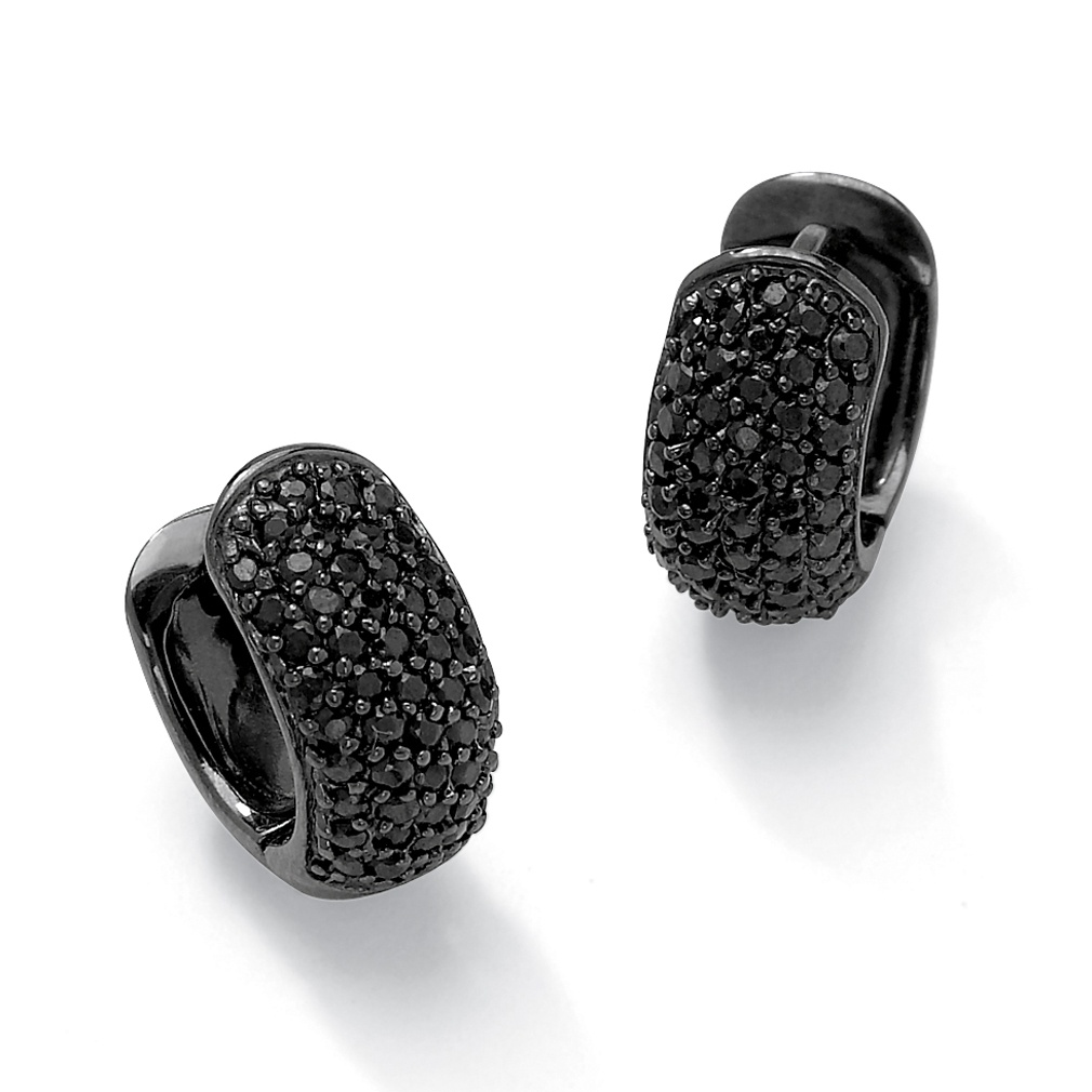 Black Ruthenium Finish Black DiamonUltra&trade; Cubic Zirconia Huggie-Style ...
