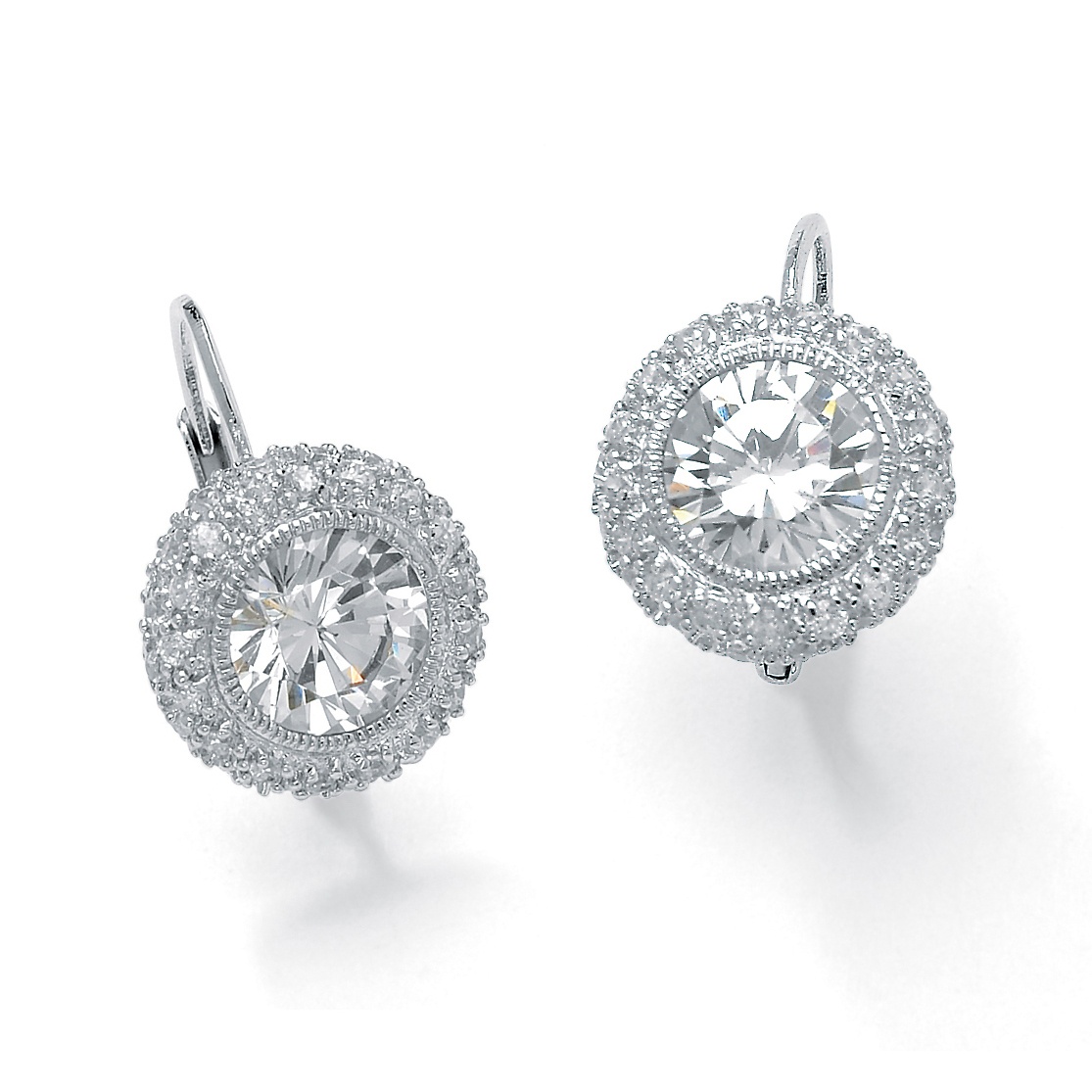 5.02 TCW Round Bezel-Set Cubic Zirconia Platinum Over Sterling Silver Drop Earrings
