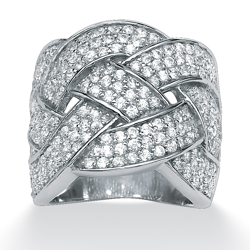 Platinum over Sterling Silver Round DiamonUltra&trade; Cubic Zirconia Woven ...