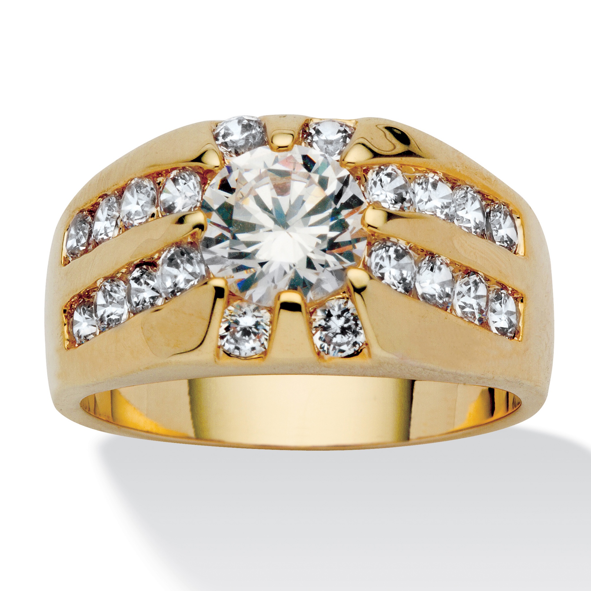 Men's Round DiamonUltra&trade; Cubic Zirconia Ring in 14k Gold-Plated
