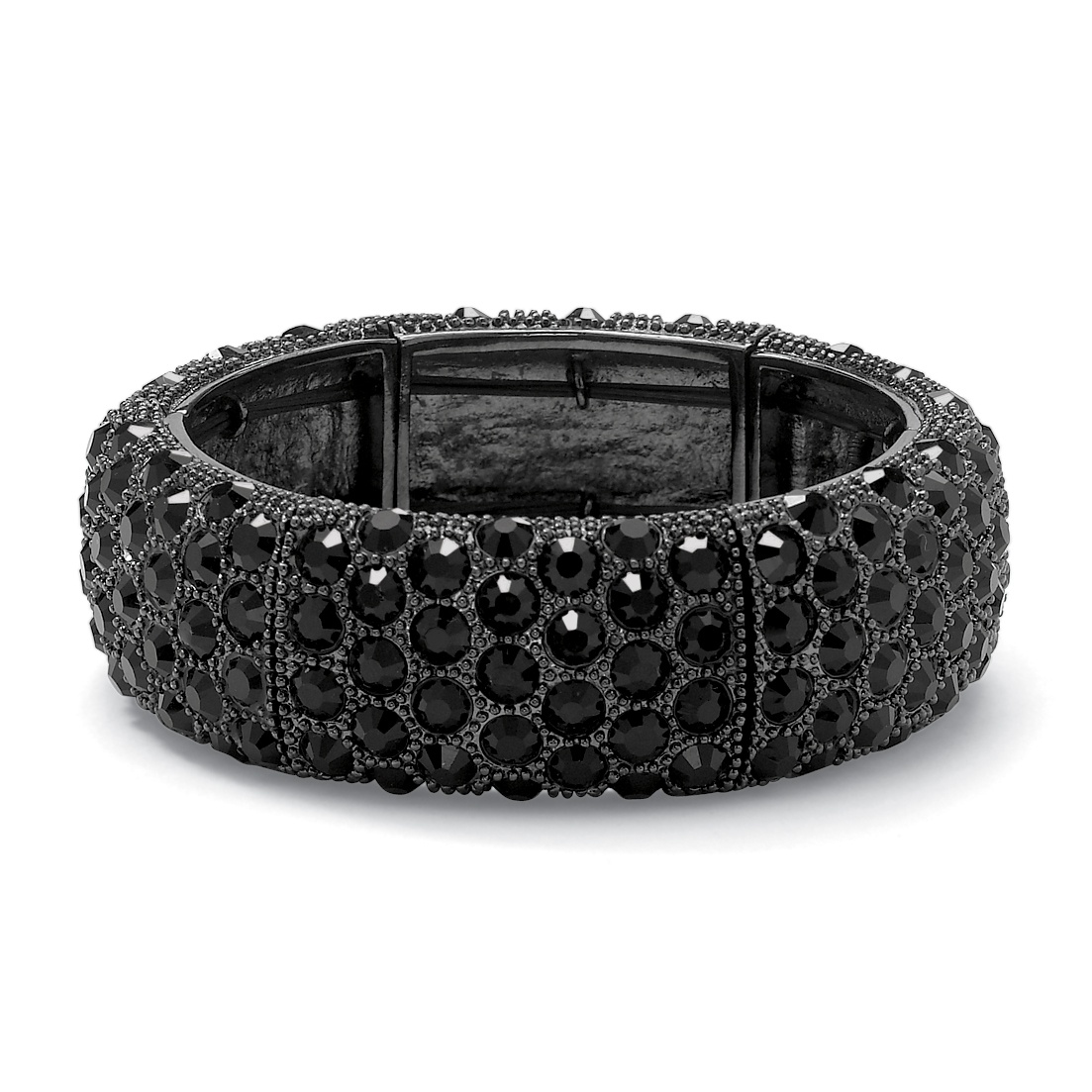 Black Crystal Station Stretch Bracelet in Black Ruthenium Finish