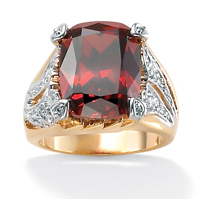 Red and White DiamonUltra&trade; Cubic Zirconia Ring in Tutone 14k Gold-Plated