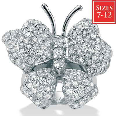 DiamonUltra&trade; Cubic Zirconia Butterfly Ring in Silvertone Metal