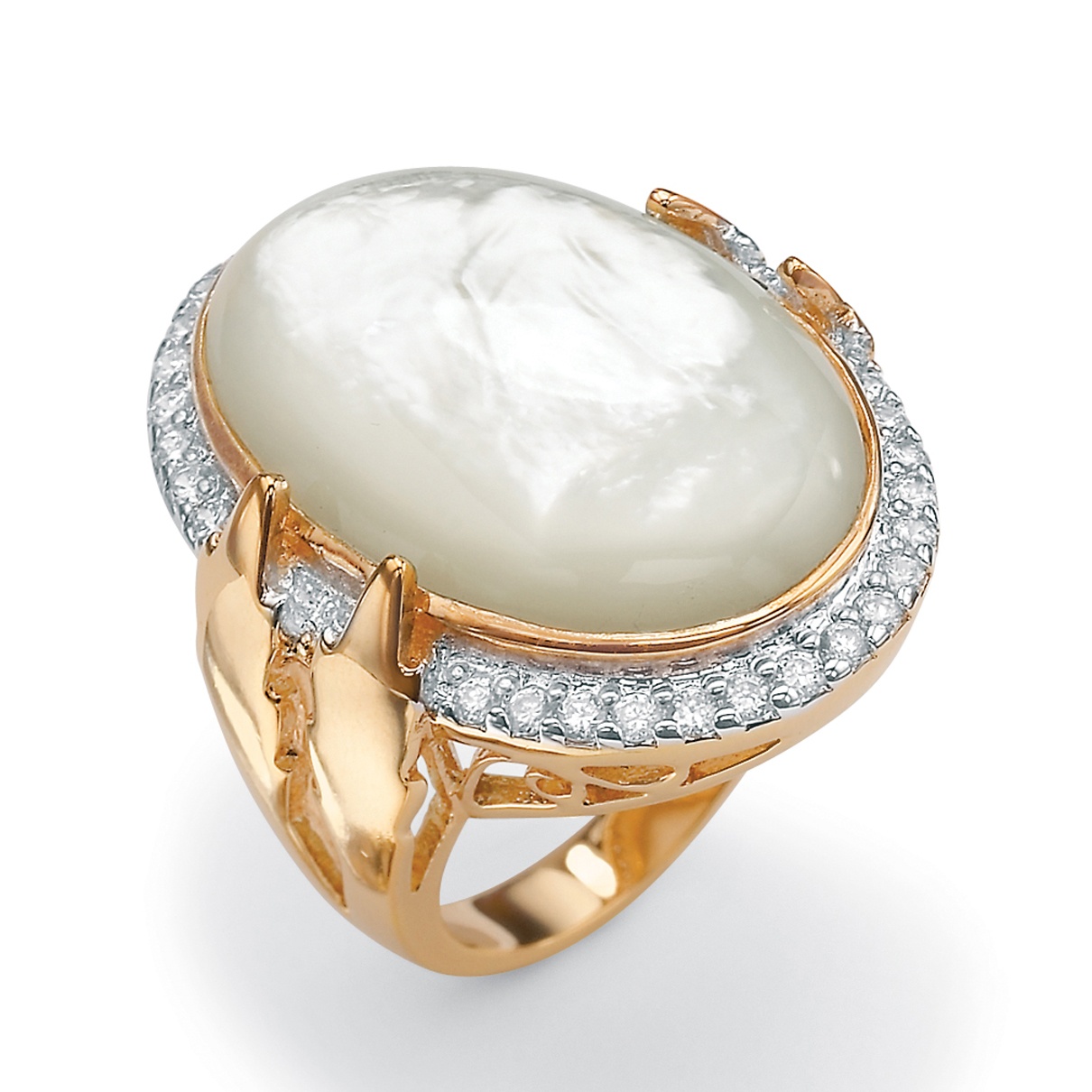 14k Gold-Plated Bezel-Set Mother-of-Pearl and DiamonUltra&trade; Cubic ...