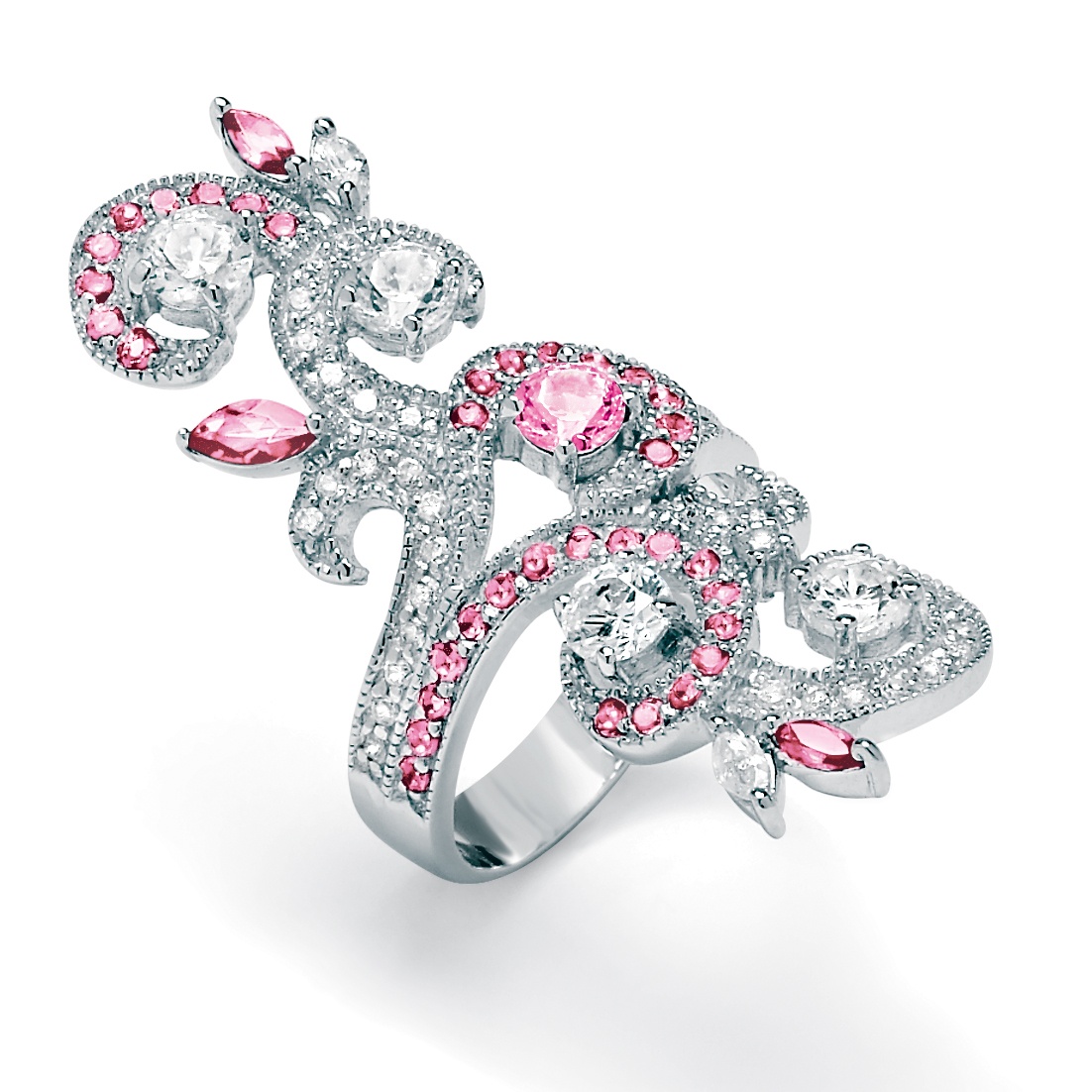 Silvertone Metal Pink and White DiamonUltra&trade; Cubic Zirconia Pav&eacute;...