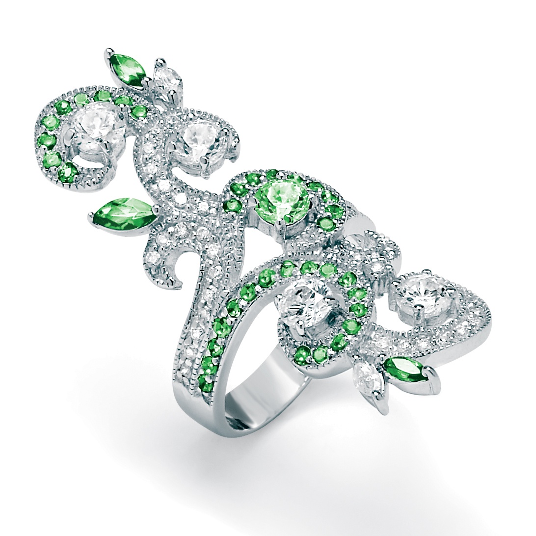 Silvertone Metal Green and White DiamonUltra&trade; Cubic Zirconia ...