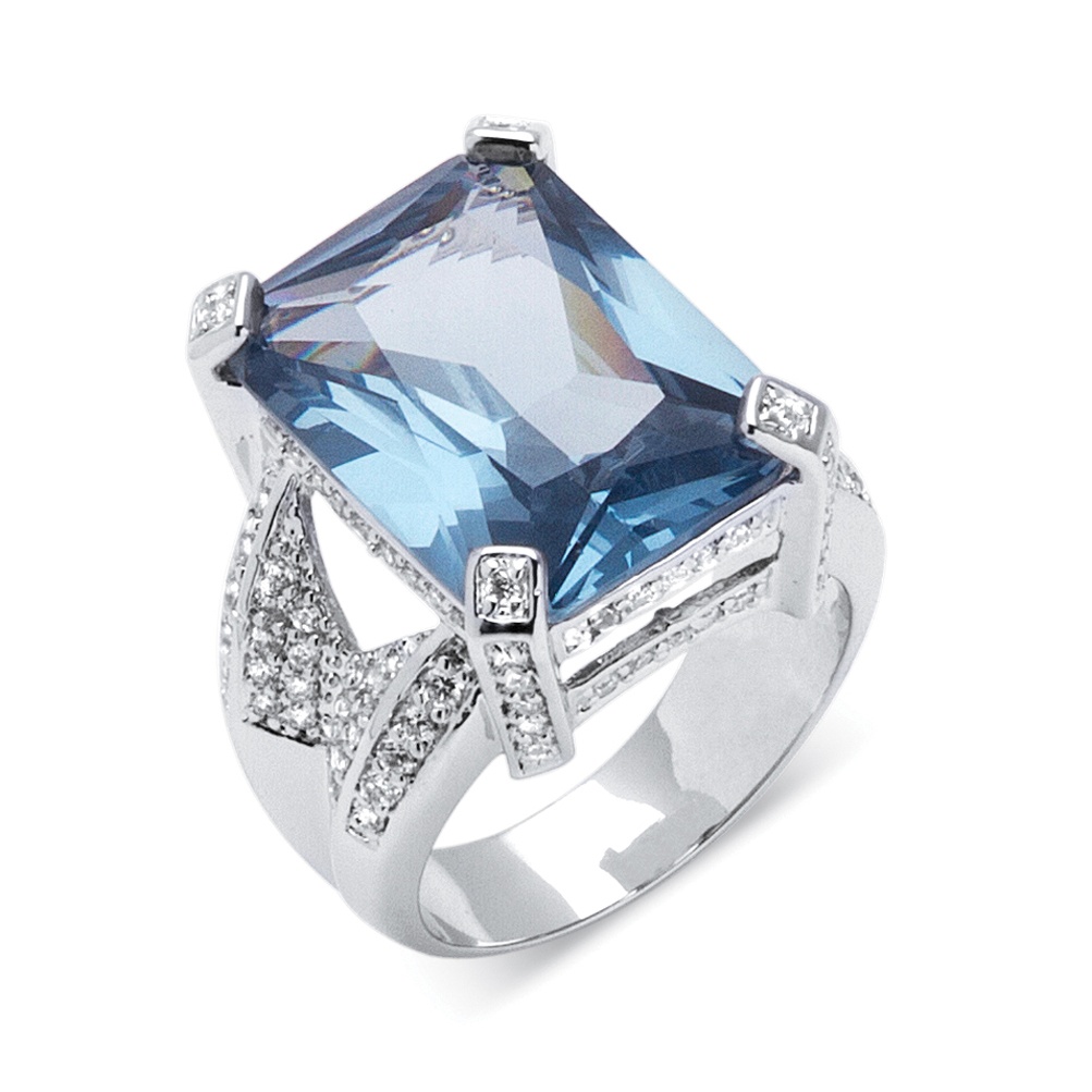 Silvertone Metal Blue and White DiamonUltra&trade; Cubic Zirconia Ring