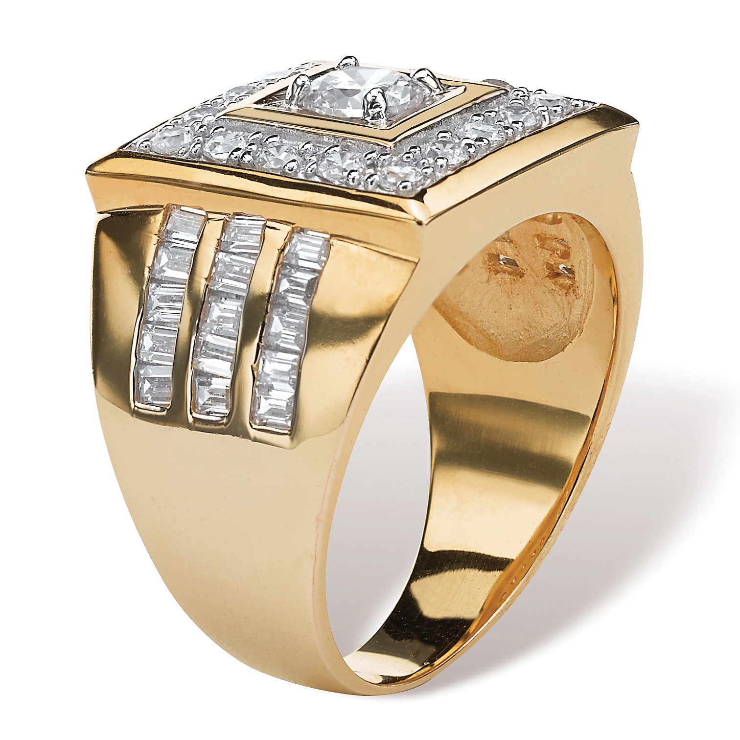 Men S Tcw Cubic Zirconia Square Ring K Yellow Gold Plated Sizes Ebay