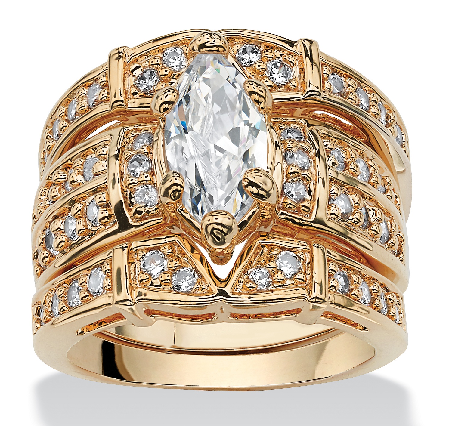 14k Gold-Plated Marquise and Round DiamonUltra&trade; Cubic Zirconia Wedding ...