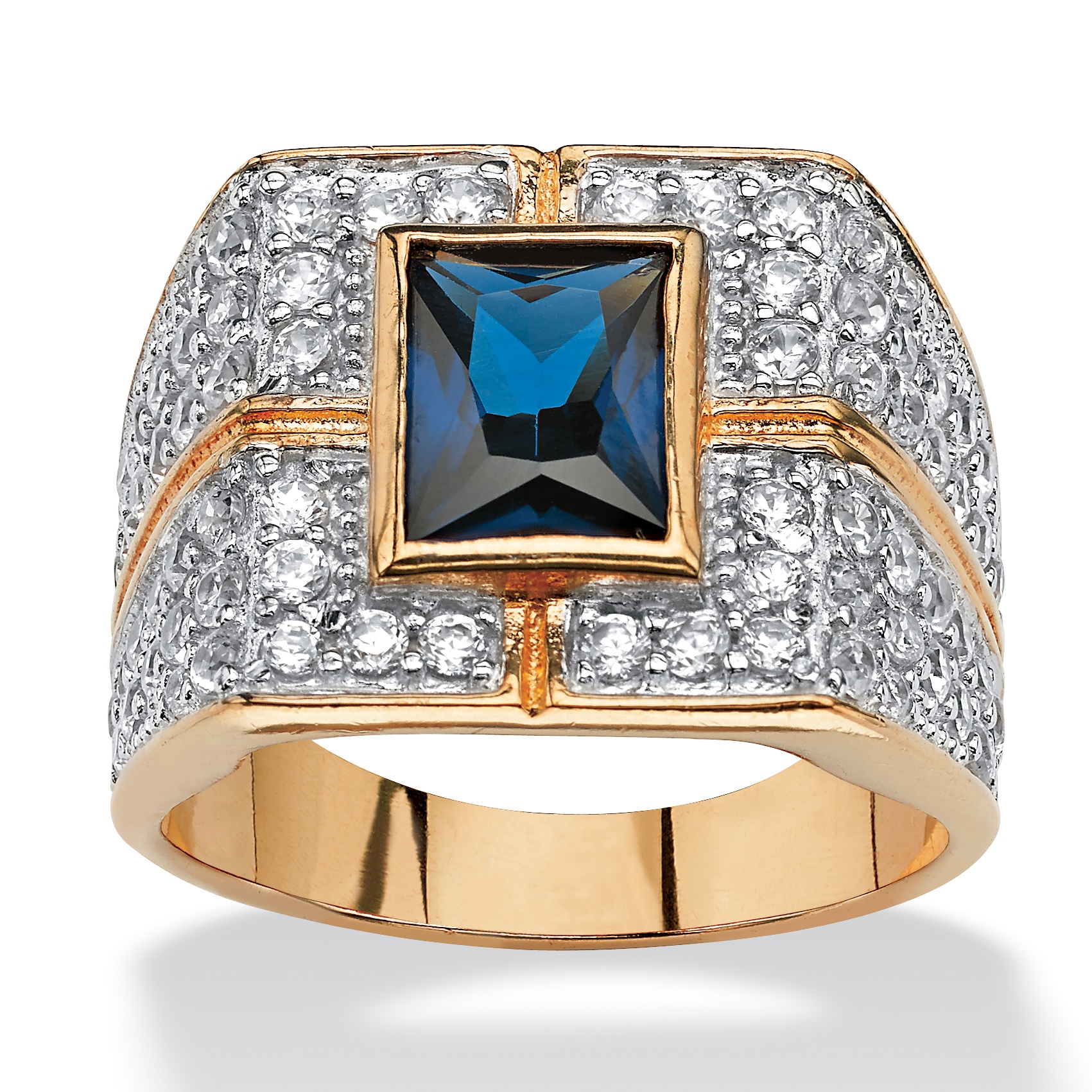 Men's 14k Gold-Plated Sapphire and DiamonUltra&trade; Cubic Zirconia ...