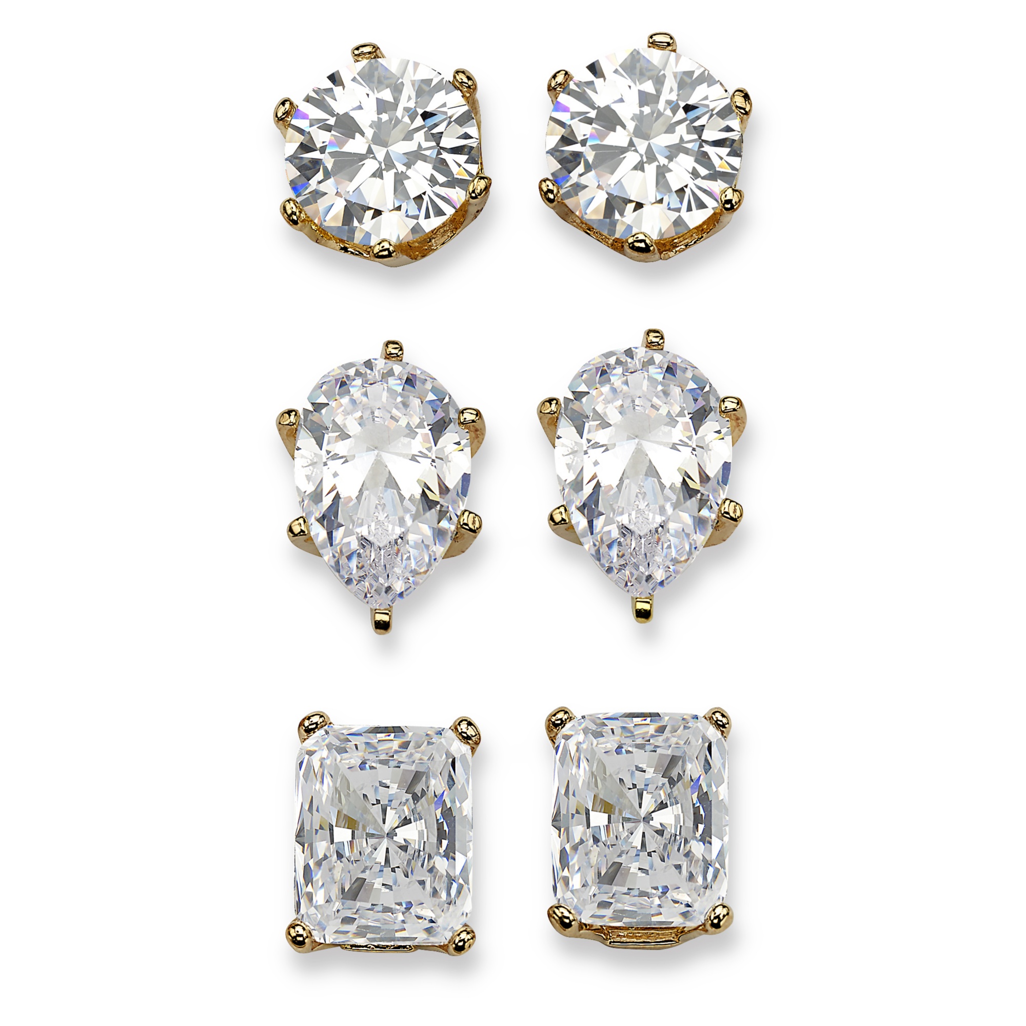 14k Gold-Plated Set of Three Pairs of DiamonUltra&trade; Cubic Zirconia Stud ...