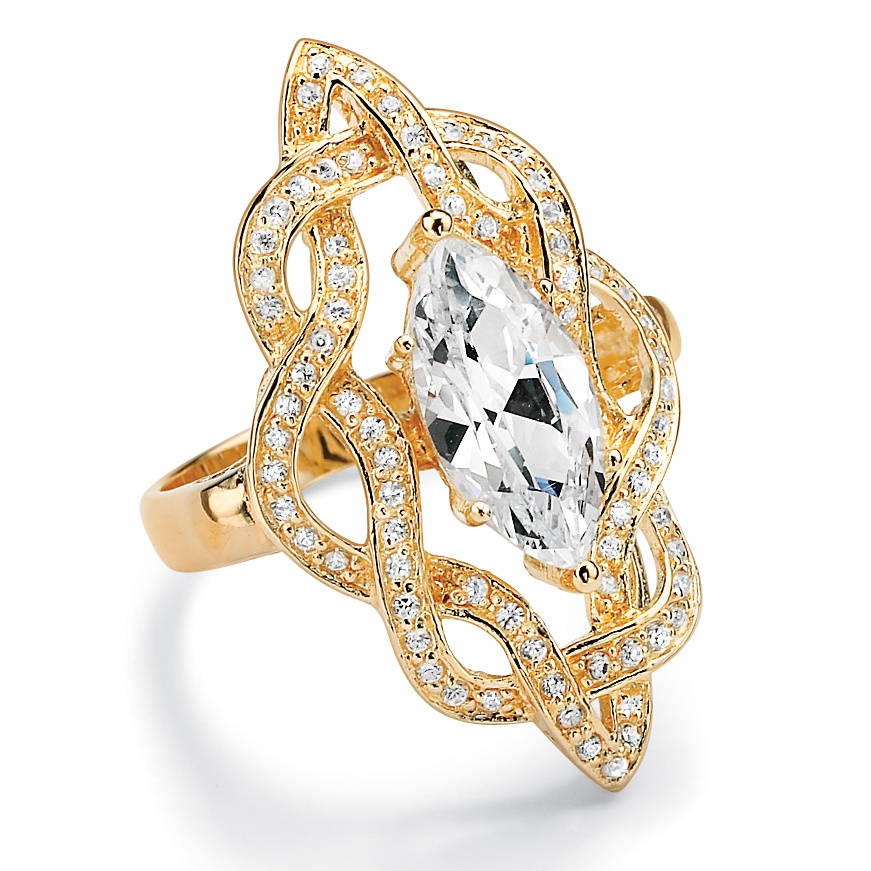 14k Gold-Plated Marquise-Cut DiamonUltra Cubic Zirconia Ring